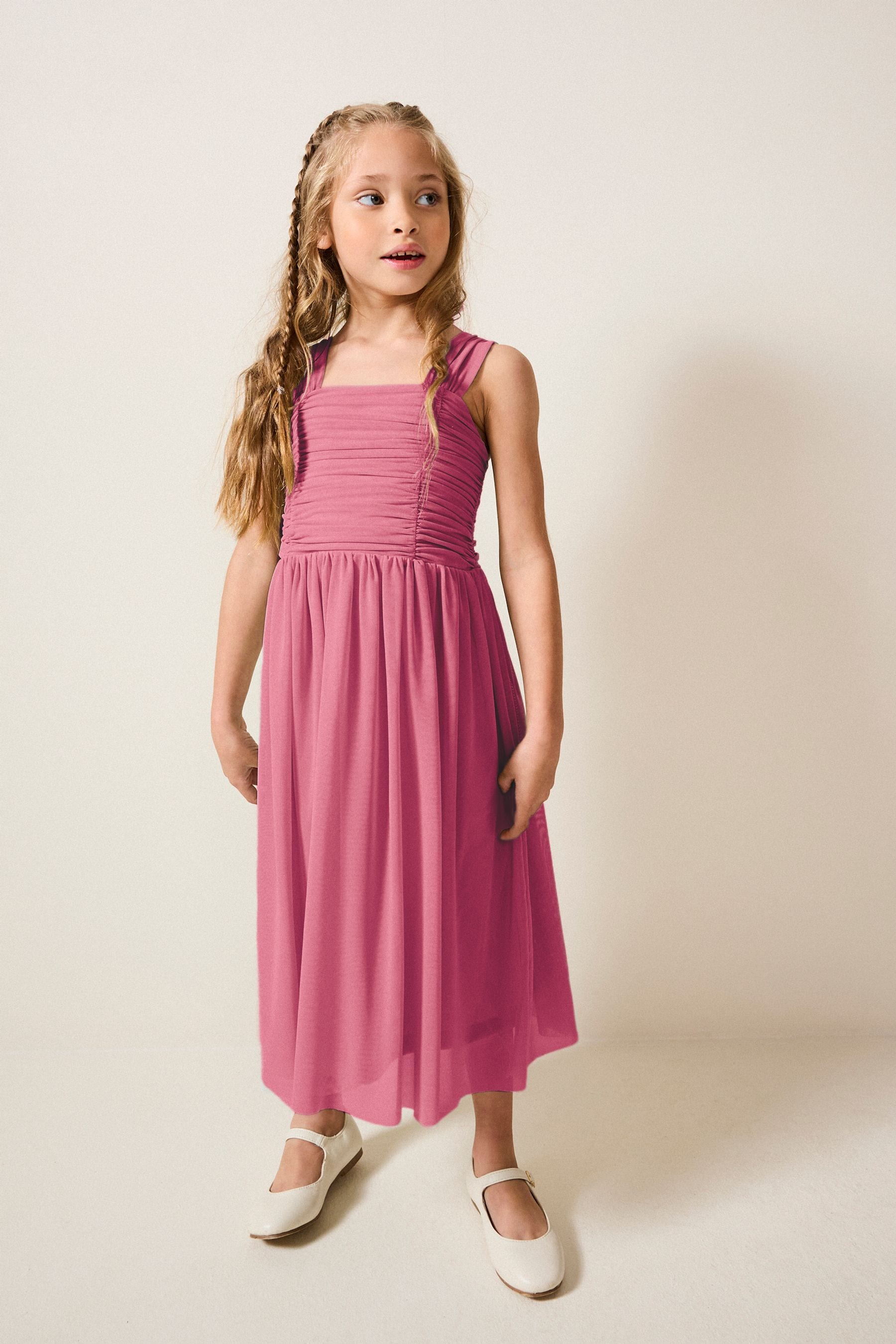 Pink Mesh Flower Girl Occasion Dress (6-16yrs)