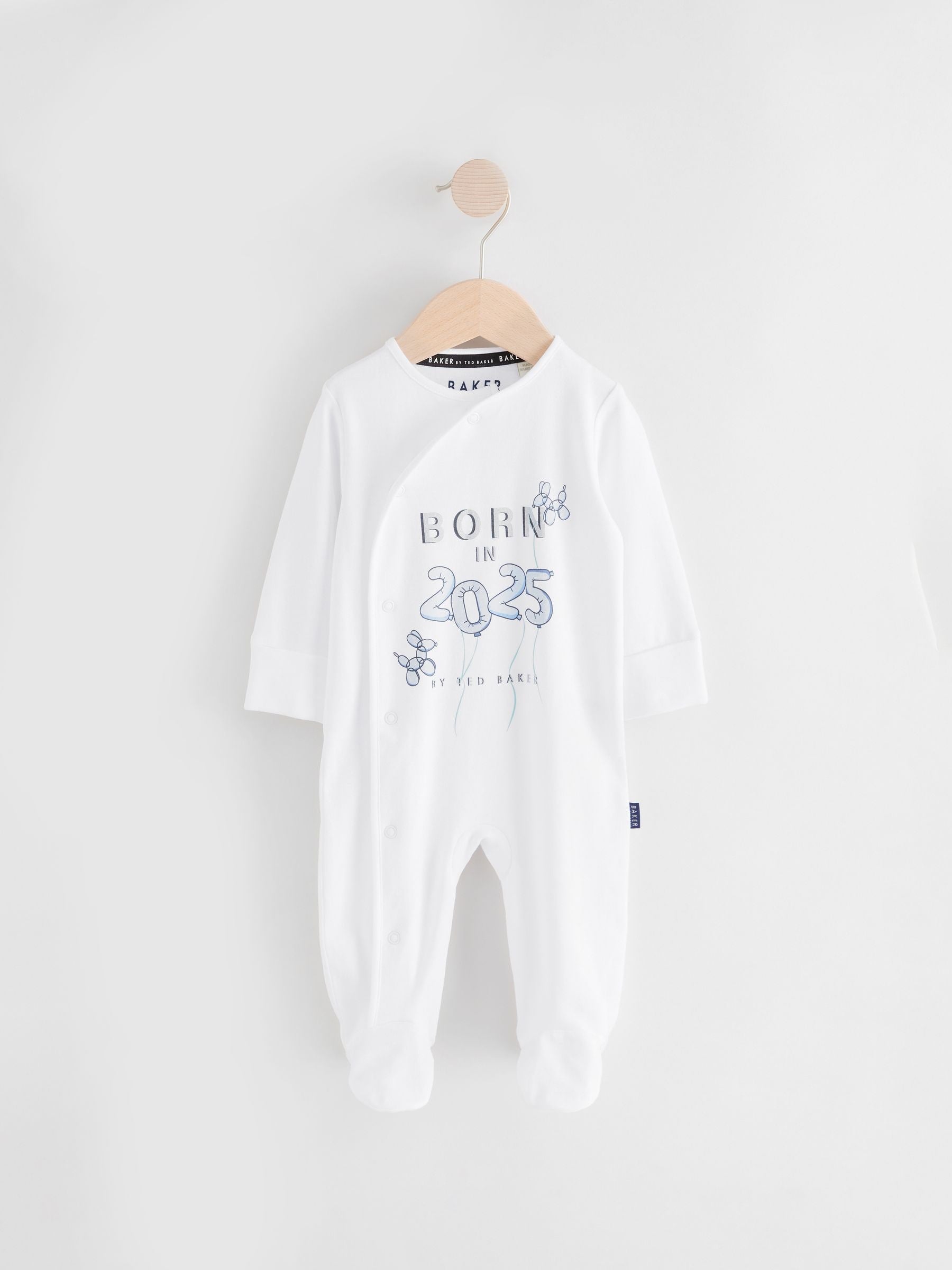 Baker by Ted Baker Born In 2025 100% Cotton White Sleepsuit