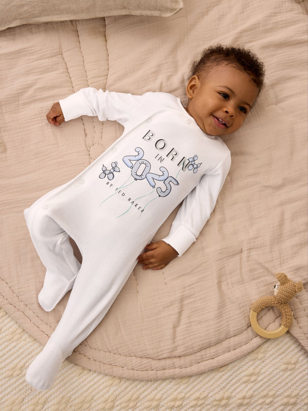 Baker by Ted Baker Born In 2025 100% Cotton White Sleepsuit