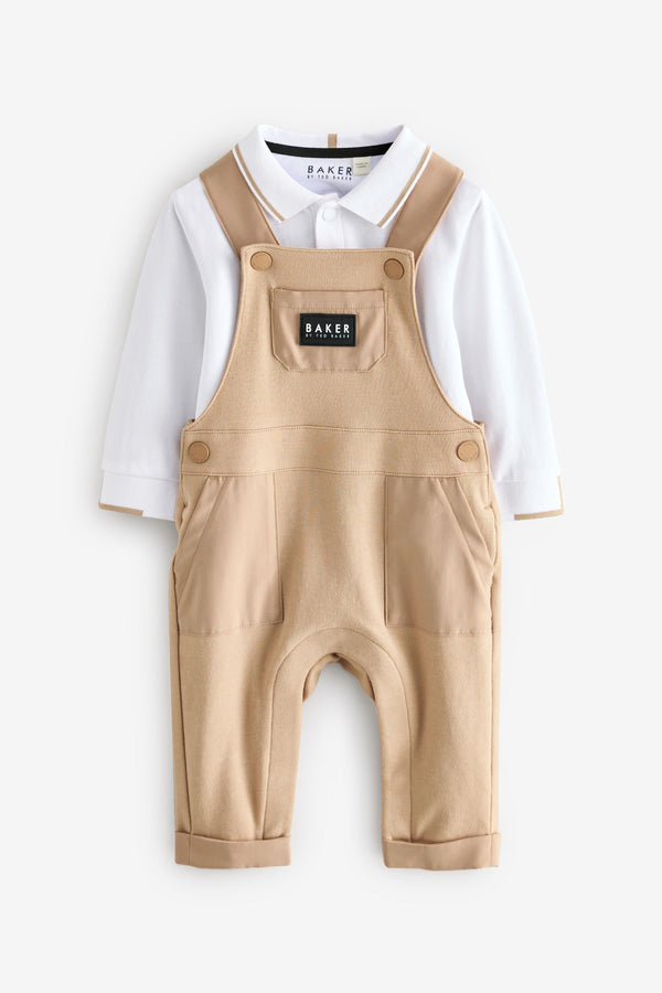 Baker by Ted Baker Neutral 100% Cotton Dungaree And Polo Set