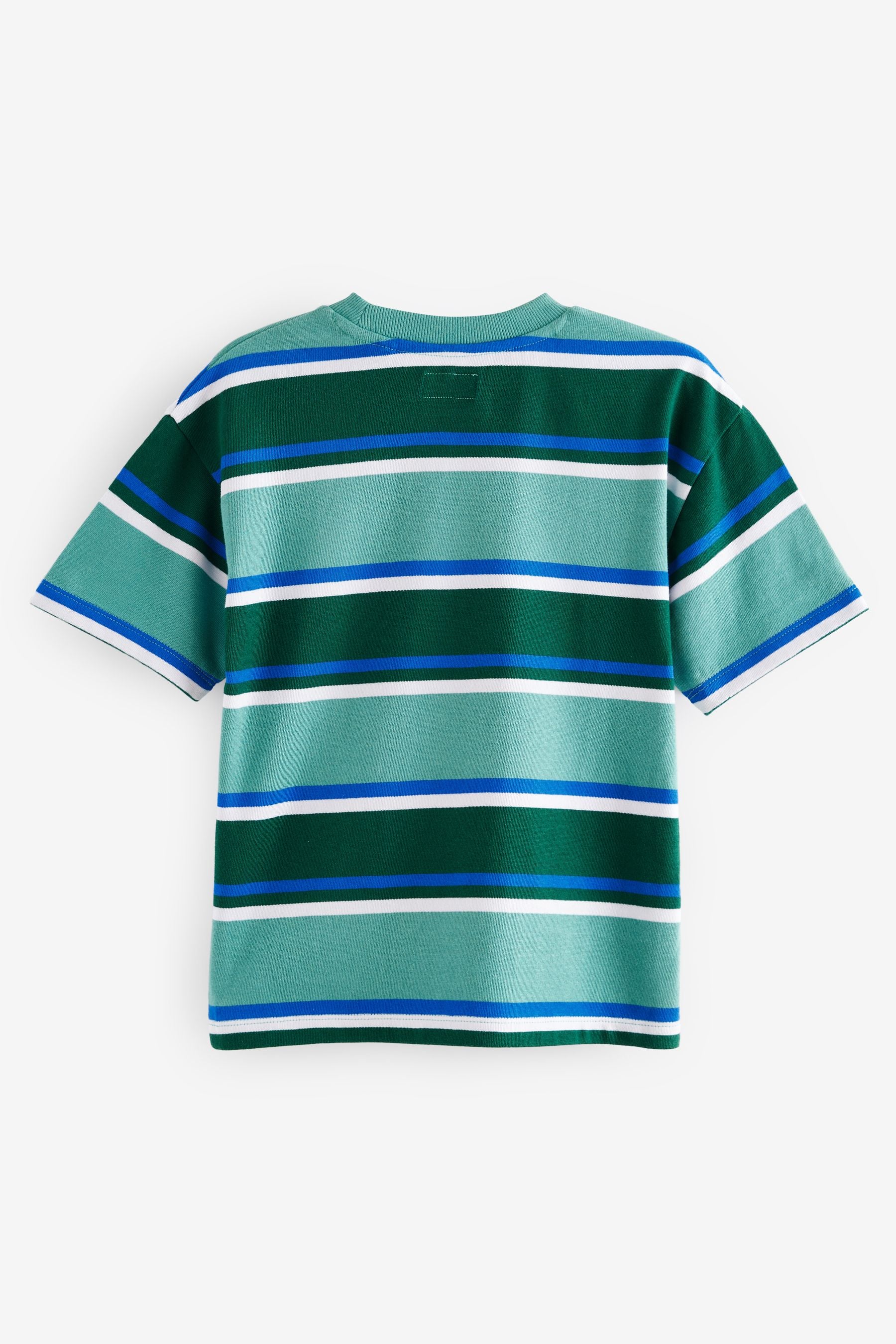 Blue/Green Relaxed Fit Stripe Heavyweight Short Sleeve 100% Cotton T-Shirt (3-16yrs)