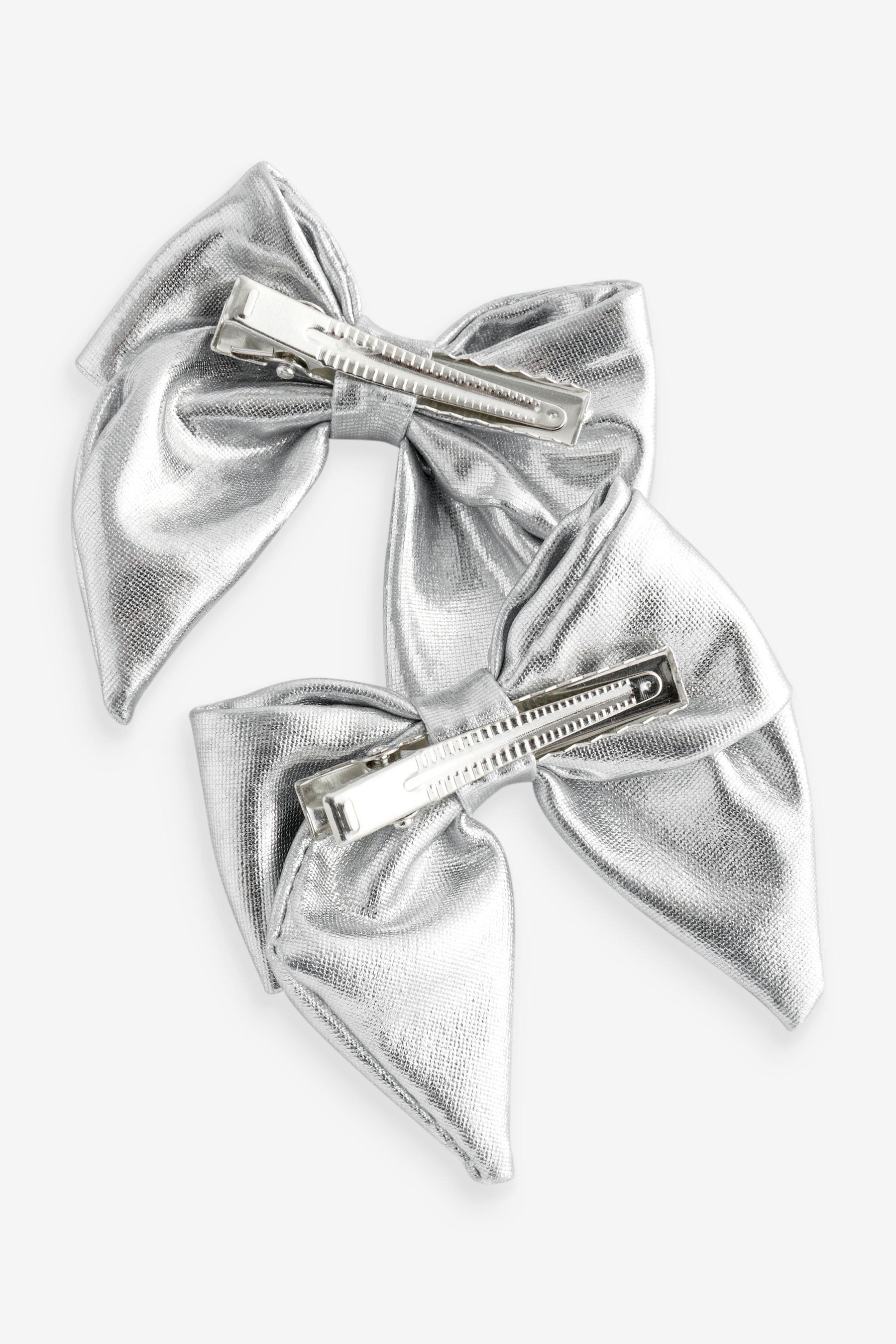 Silver Tone Metallic Bow Clips