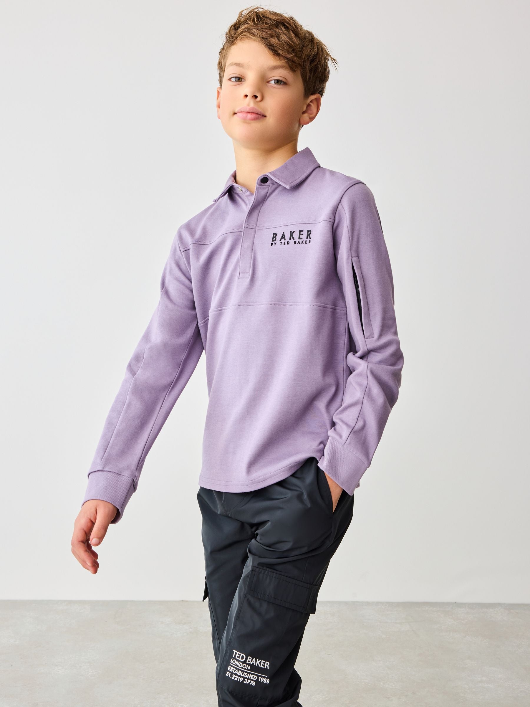 Baker by Ted Baker Purple Long Sleeve Polo Shirt