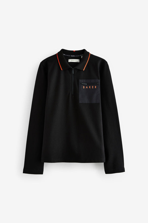 Baker by Ted Baker Long Sleeve Black Polo Shirt