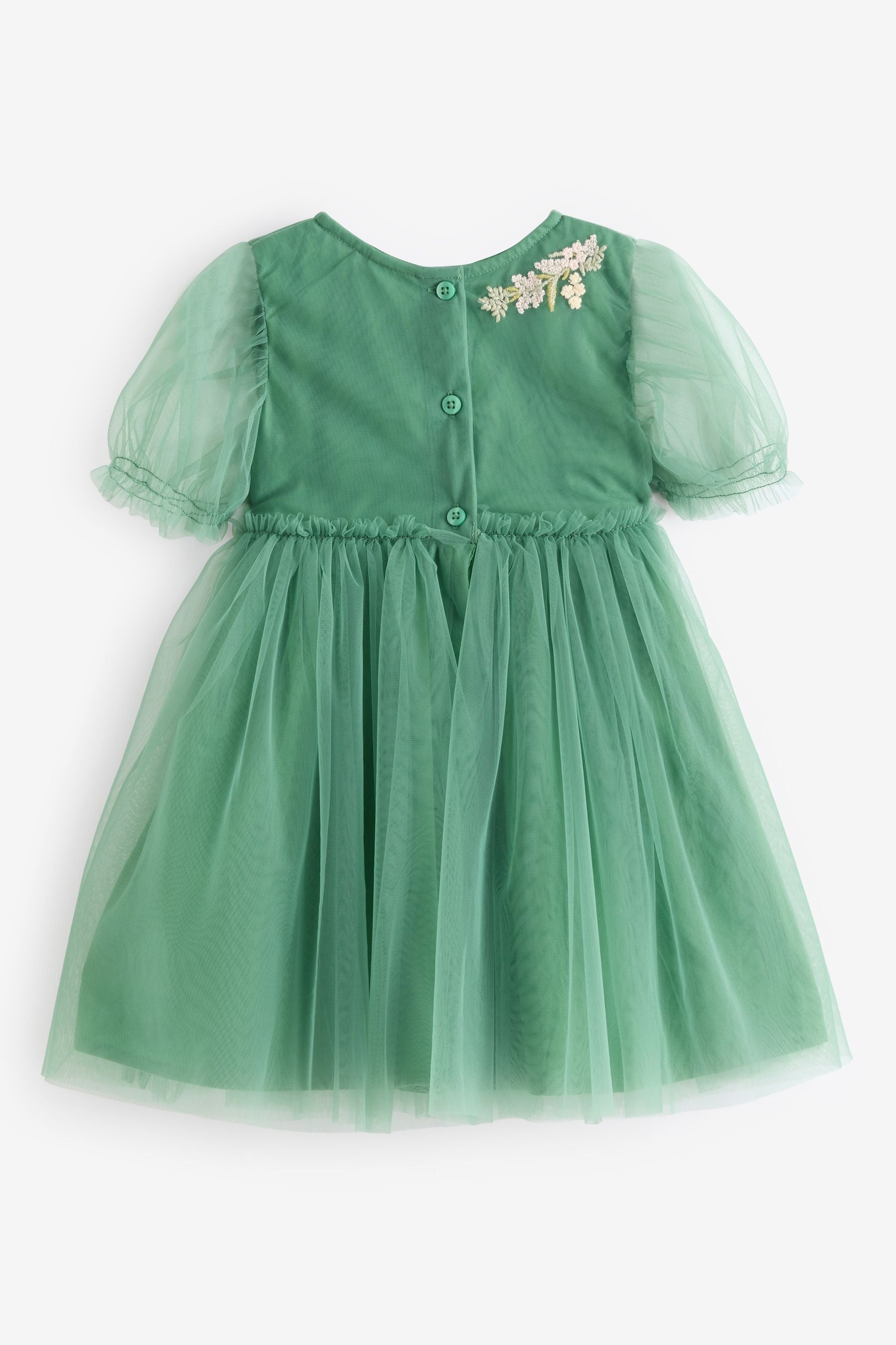 Green Embroidered Mesh Party Dress (3mths-10yrs)