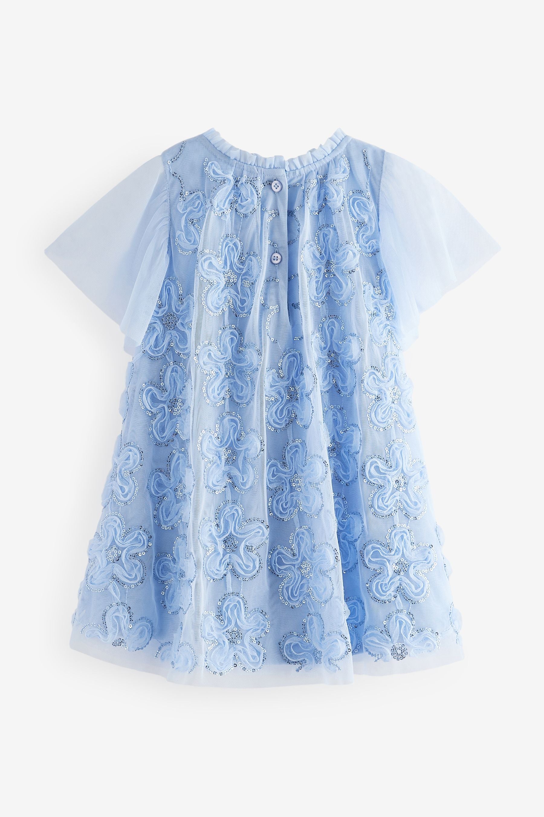 Blue Mesh Flower Print  Dress (3mths-7yrs)