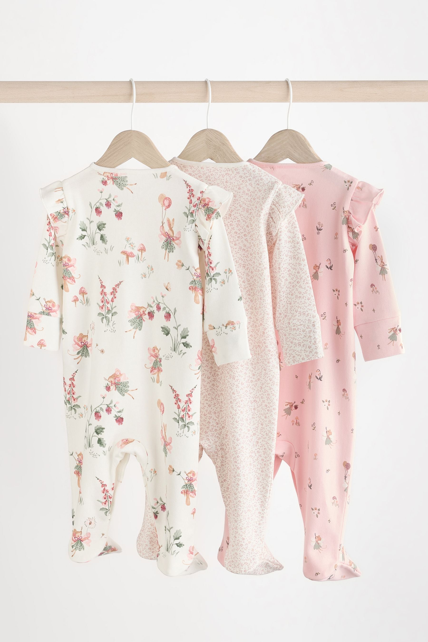 Pink Baby Floral Sleepsuits 3 Pack