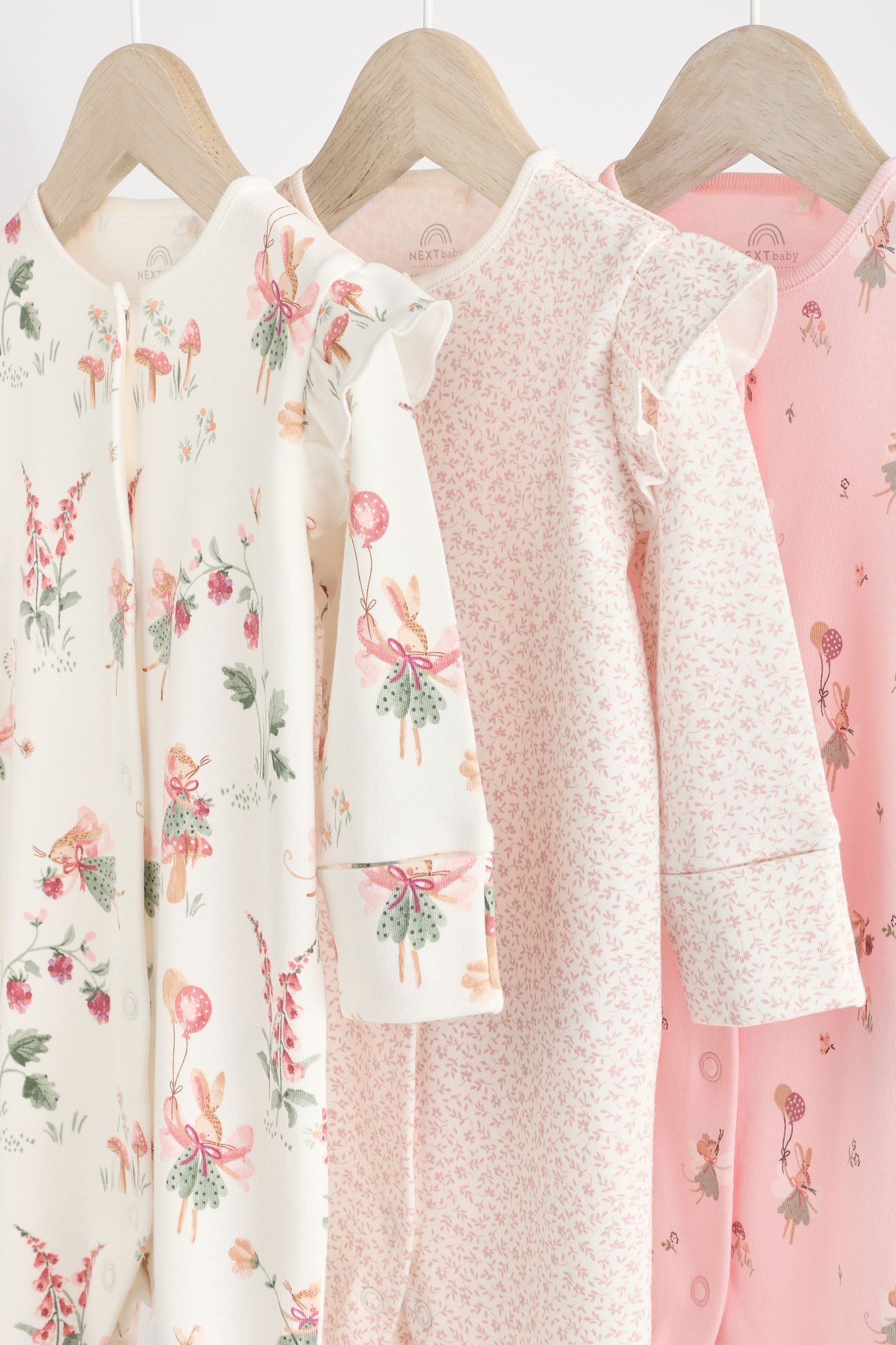 Pink Baby Floral Sleepsuits 3 Pack