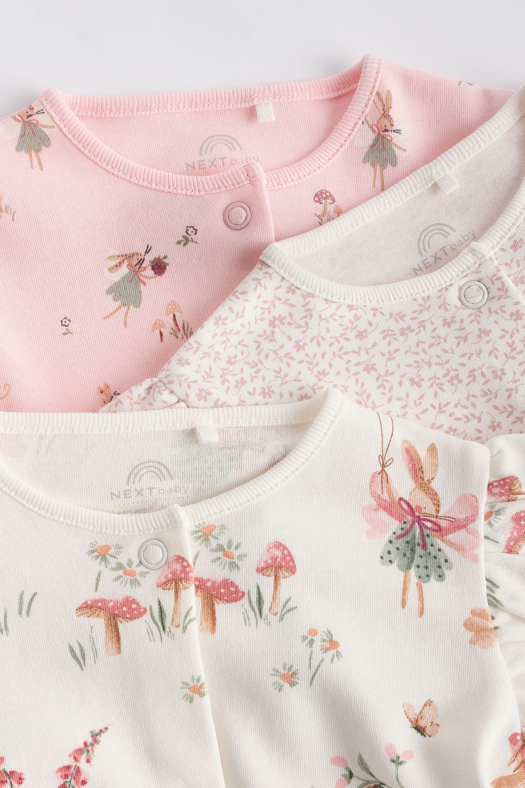 Pink Baby Floral Sleepsuits 3 Pack