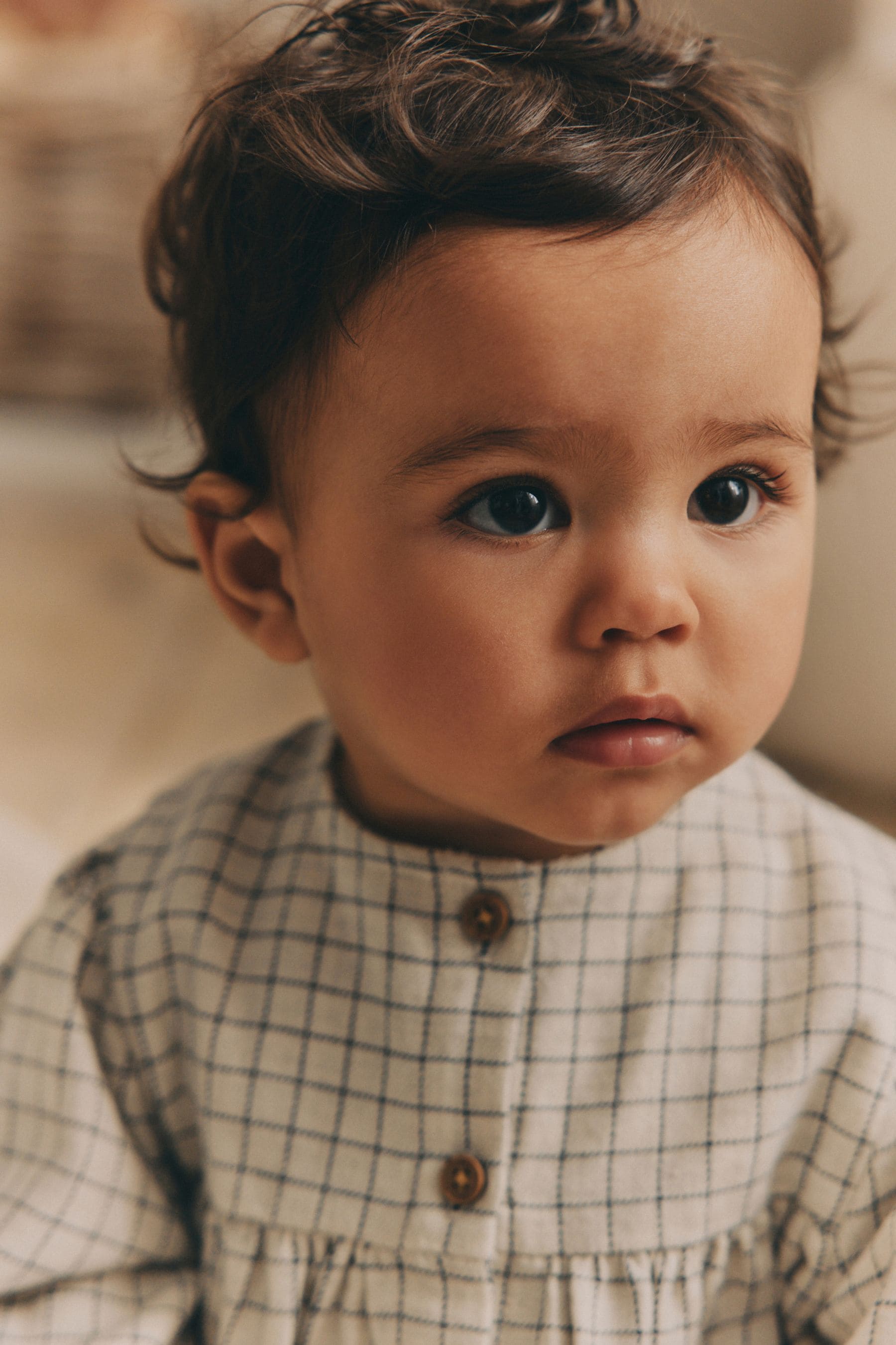 White Grid Print Woven Long Sleeve Top and Wide Leg Trousers Set (0mths-2yrs)