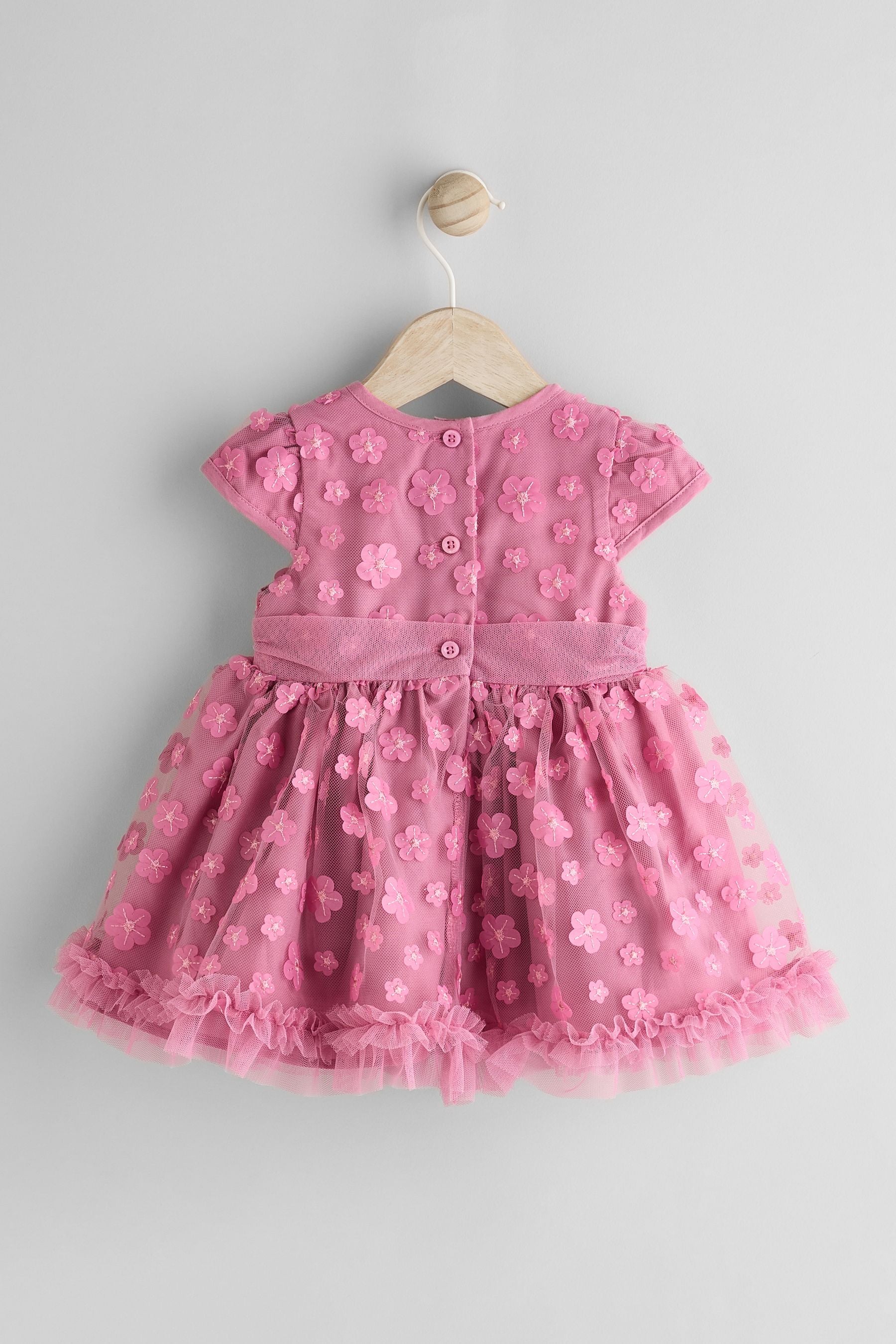 Berry Pink 3D Flowers Baby Occasion Dress (0mths-2yrs)