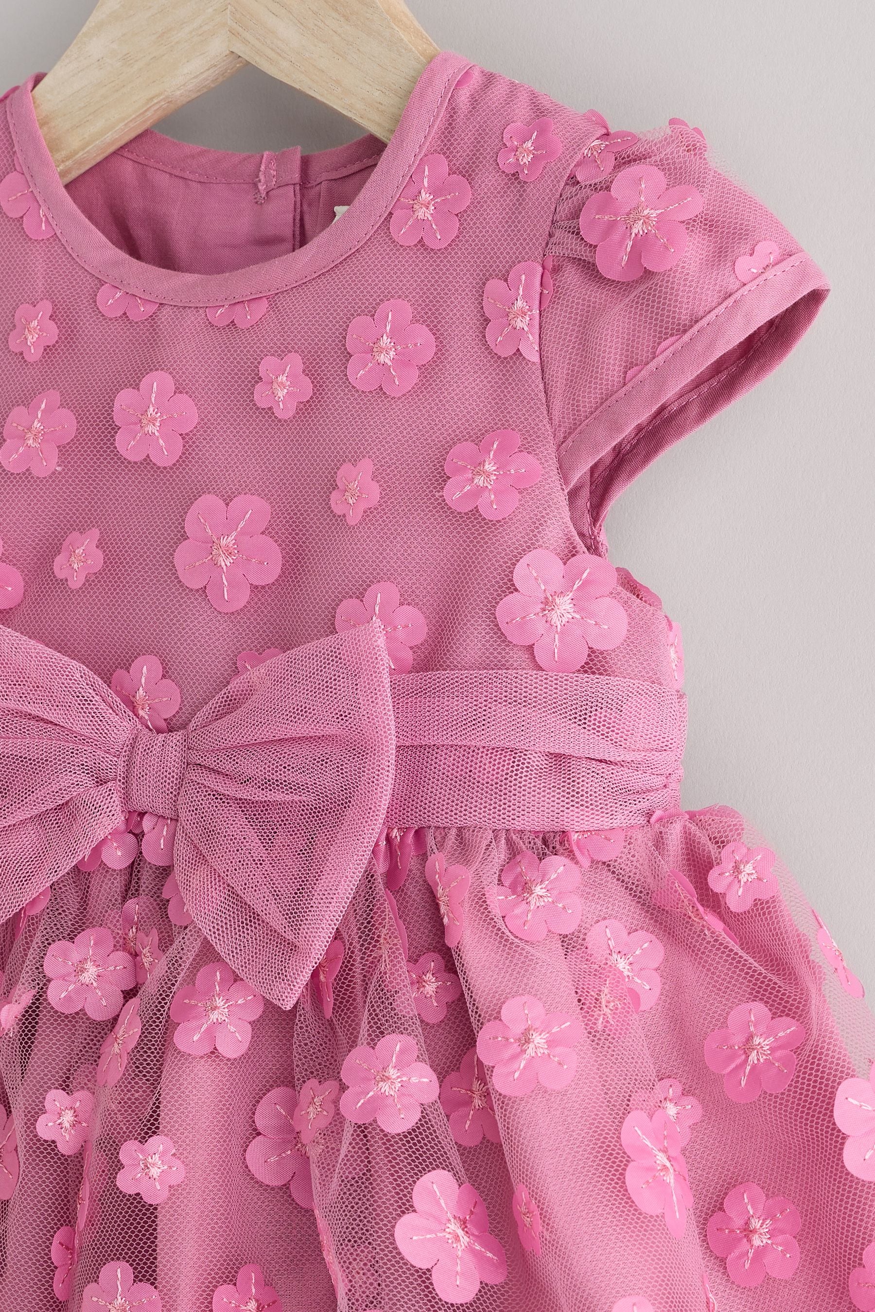 Berry Pink 3D Flowers Baby Occasion Dress (0mths-2yrs)