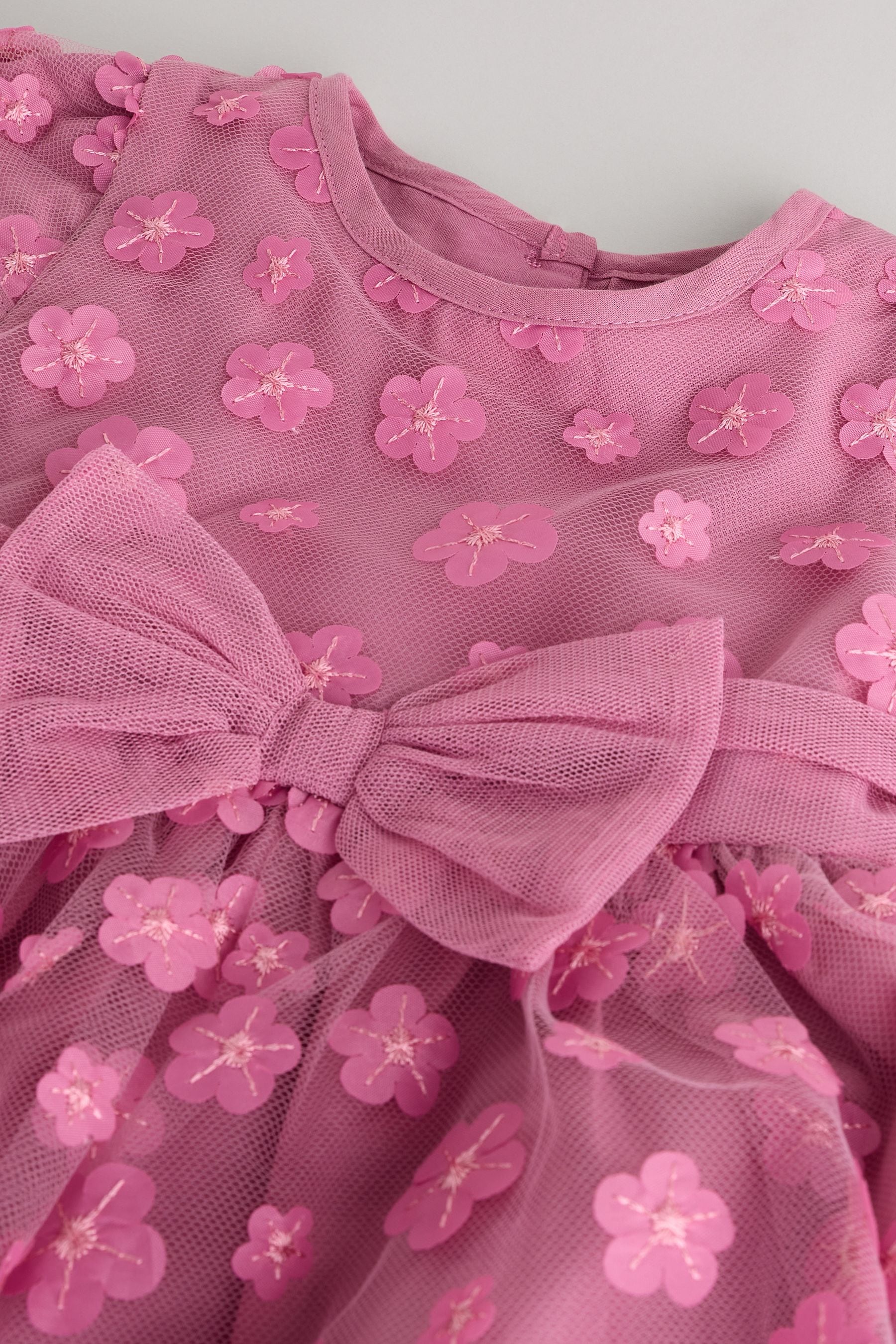 Berry Pink 3D Flowers Baby Occasion Dress (0mths-2yrs)