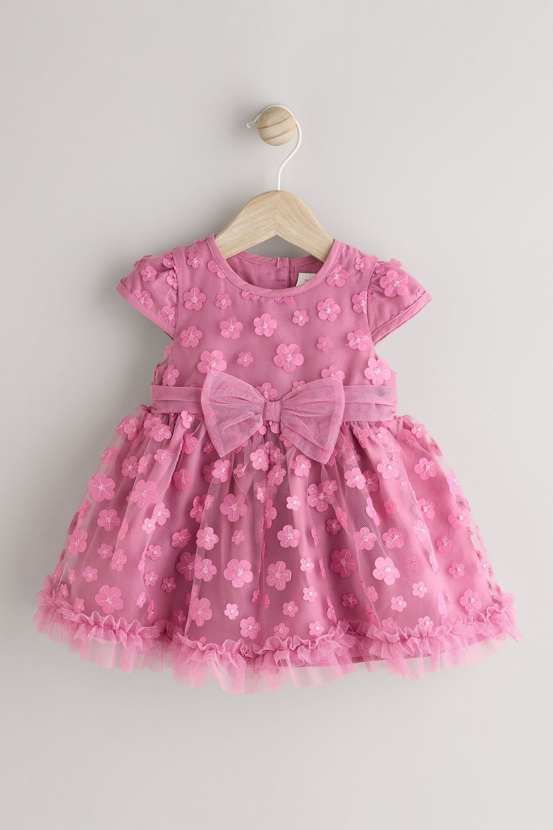 Berry Pink 3D Flowers Baby Occasion Dress (0mths-2yrs)