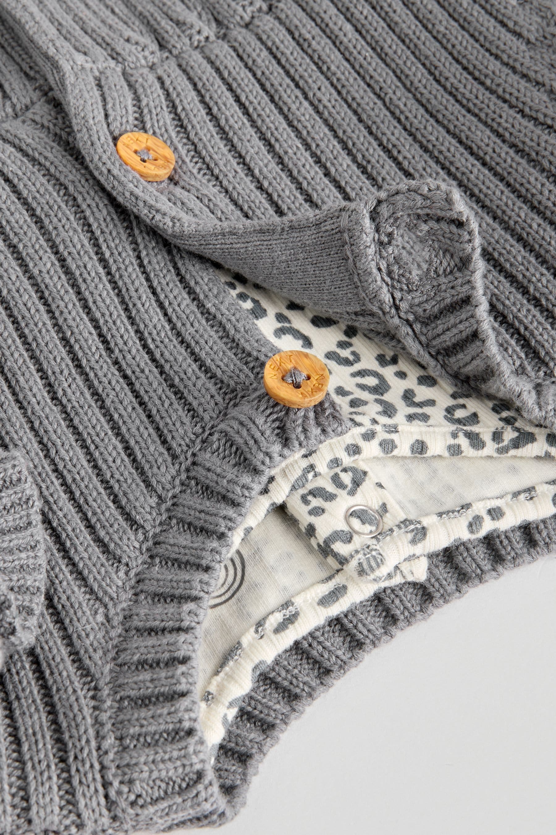 Grey Leopard Print Baby 100% Cotton Long Sleeve Top Knitted Waistcoat and Leggings Set 3 Piece (0mths-2yrs)