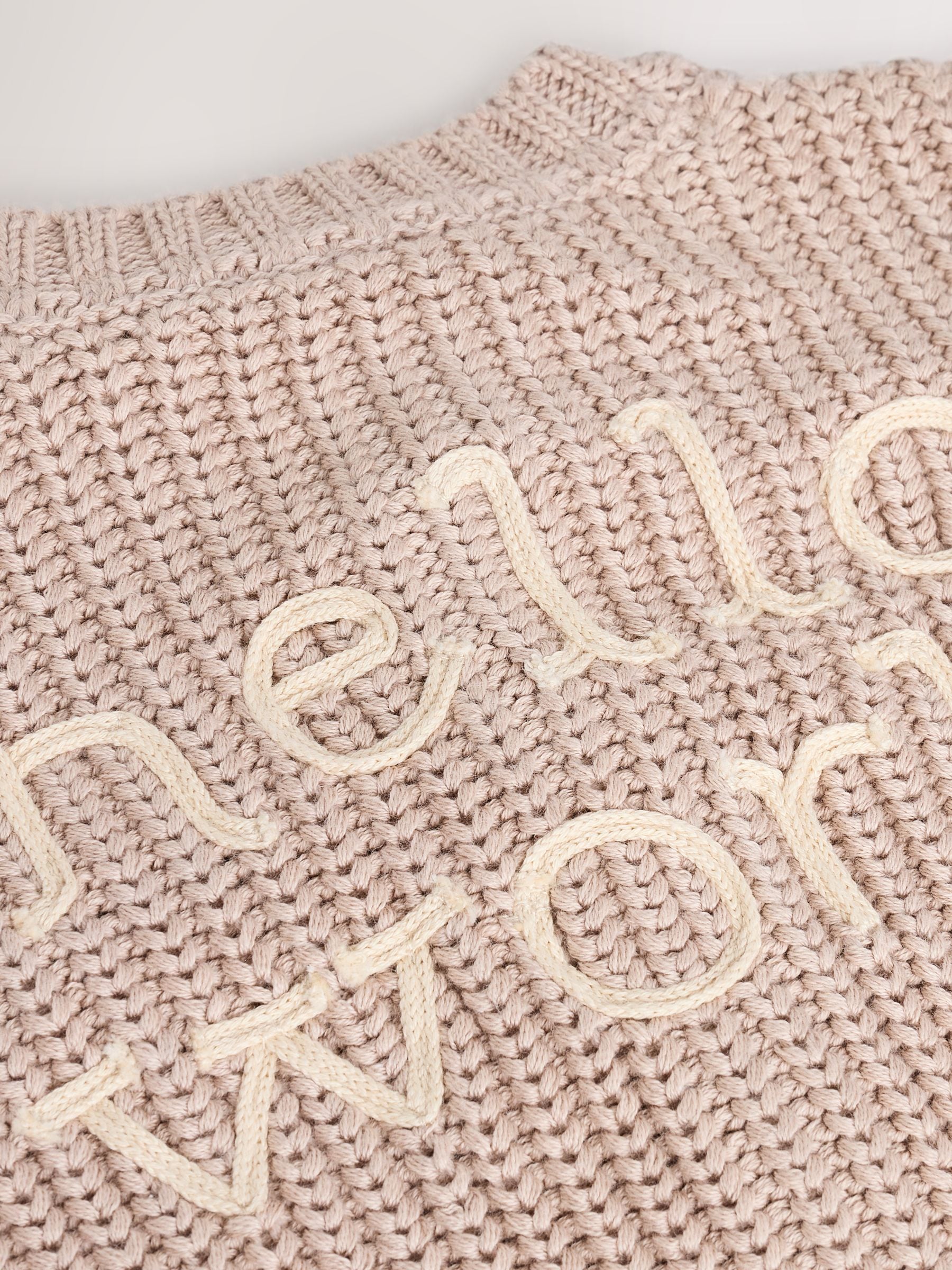 Neutral Hello World Slogan 100% Cotton Chunky Knitted Embroidered Baby Cardigan