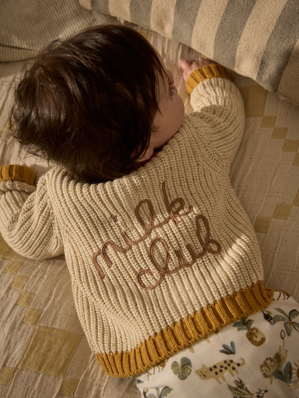 Natural 100% Cotton Chunky Knitted Embroidered Baby Cardigan