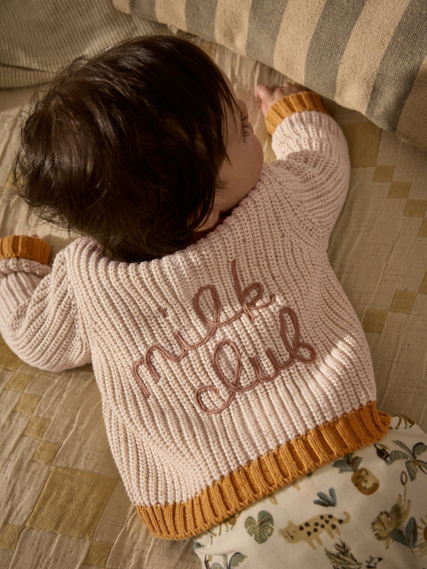 Natural 100% Cotton Chunky Knitted Embroidered Baby Cardigan