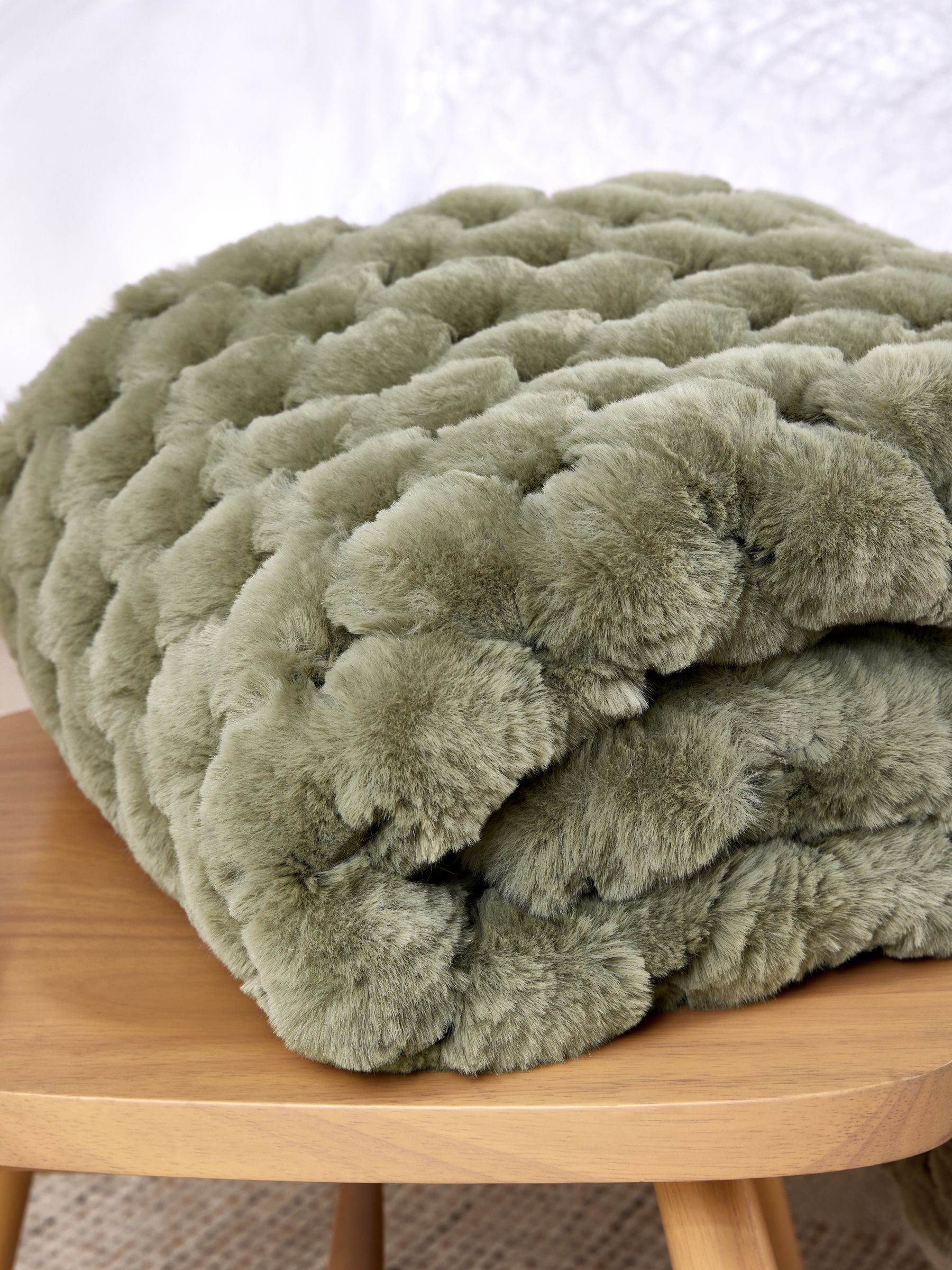 Sage Green Luna Scalloped Plush Faux Fur Throw