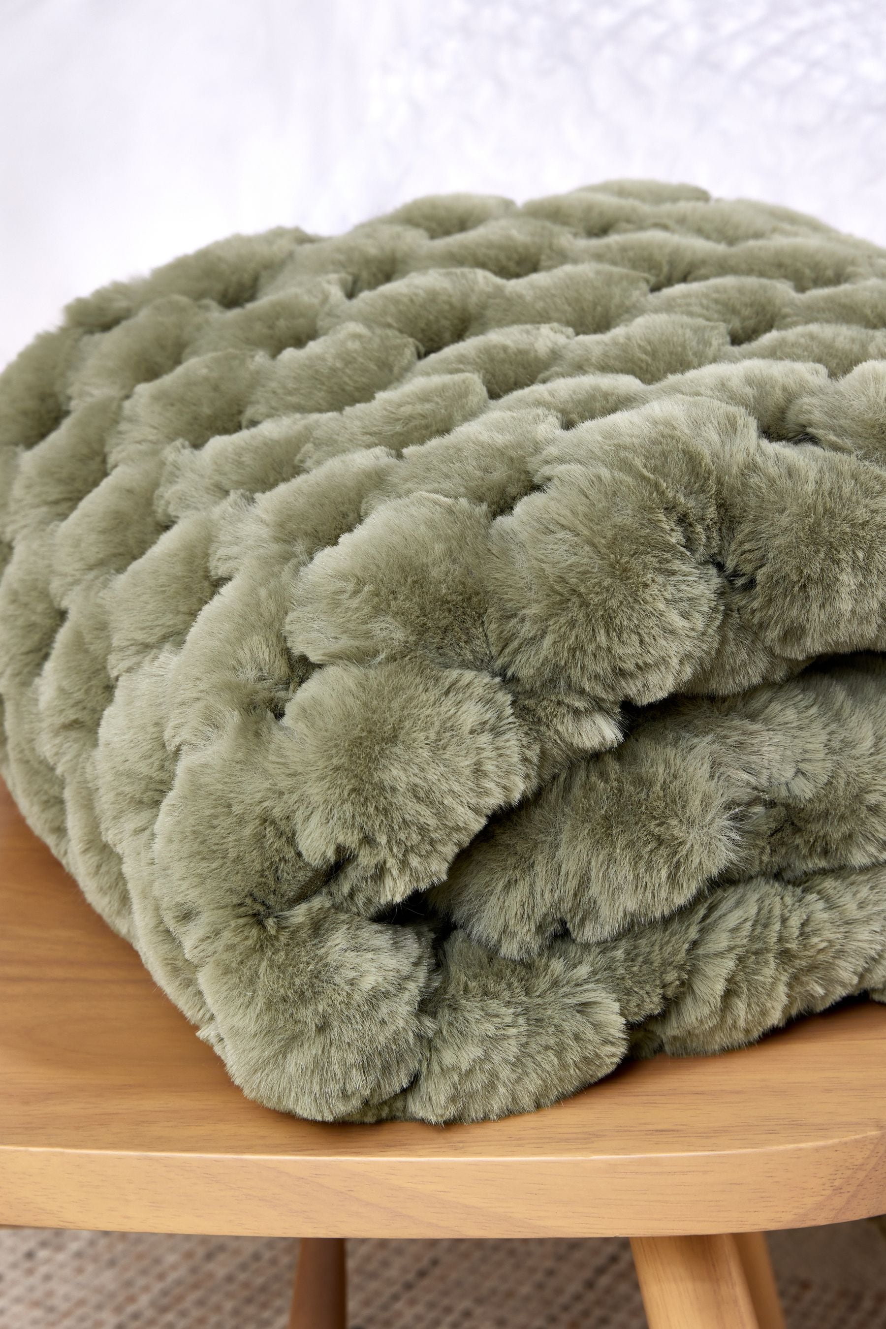 Sage Green Luna Scalloped Plush Faux Fur Throw