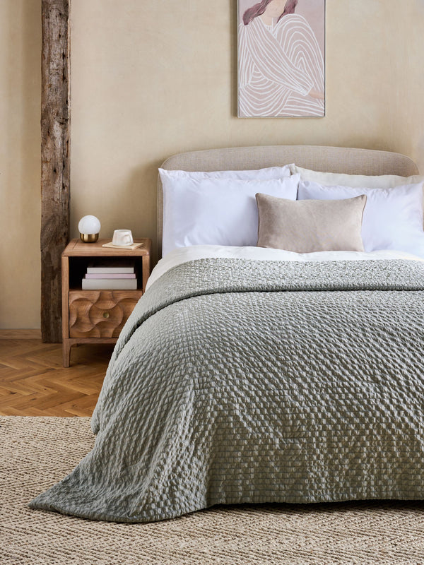 Grey Crinkle Textured Bedspread