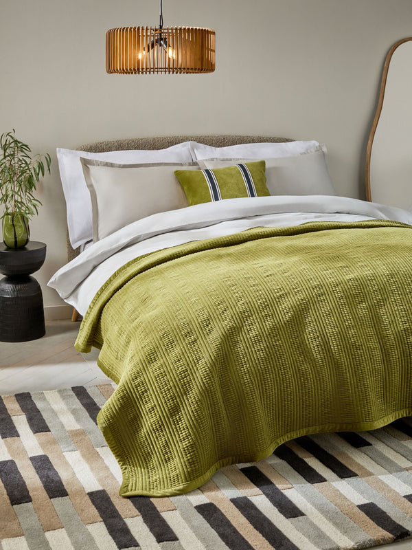 Olive Green 100% Cotton Carrie Velvet Bedspread