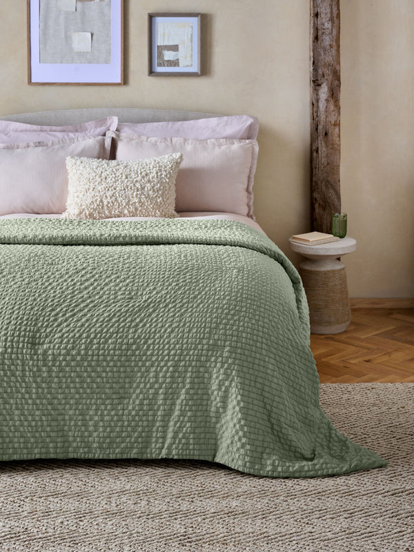 Sage Green Crinkle Textured Bedspread