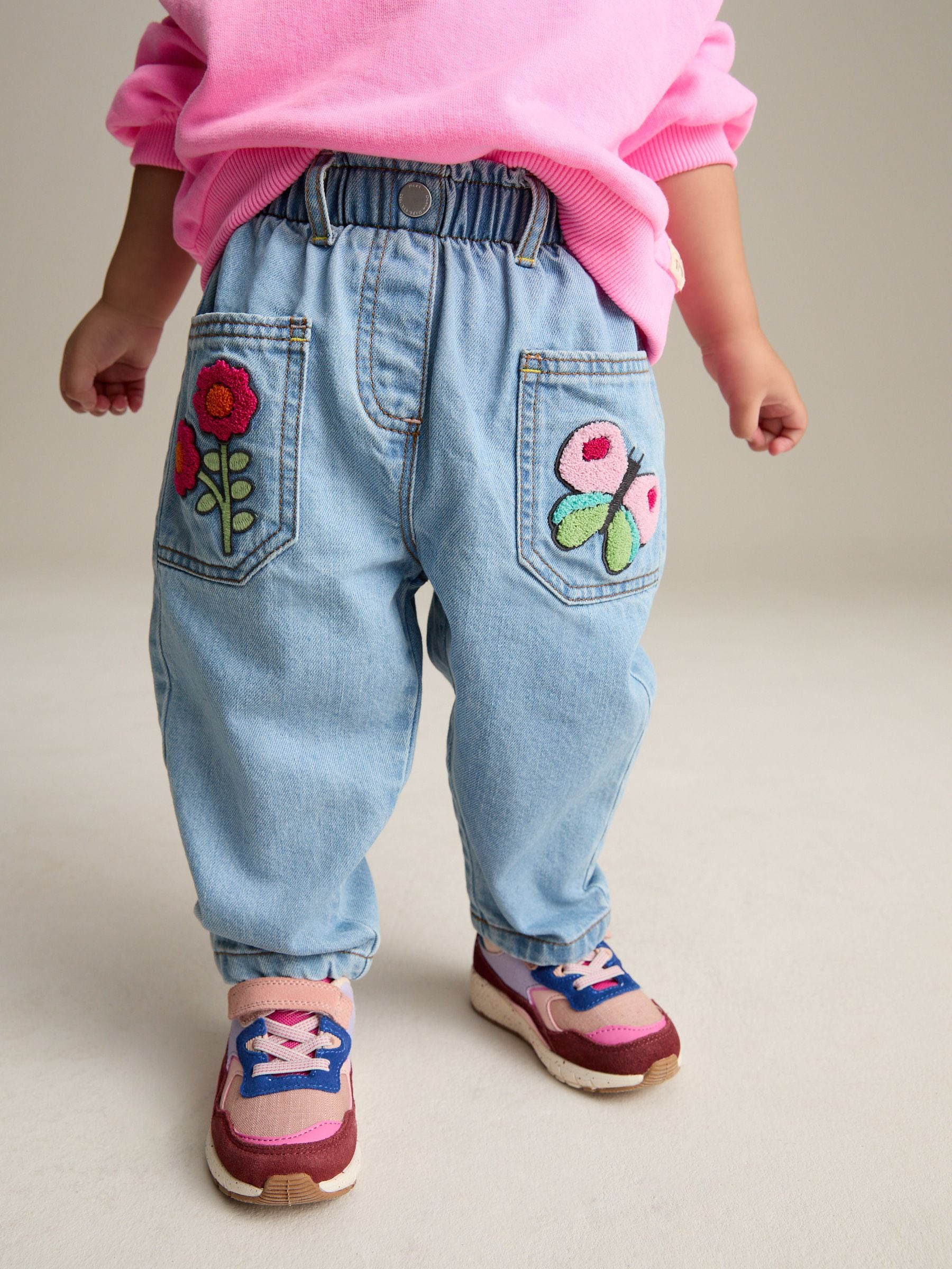 Denim Boucle Butterfly Embellished 100% Cotton Jeans (3mths-7yrs)