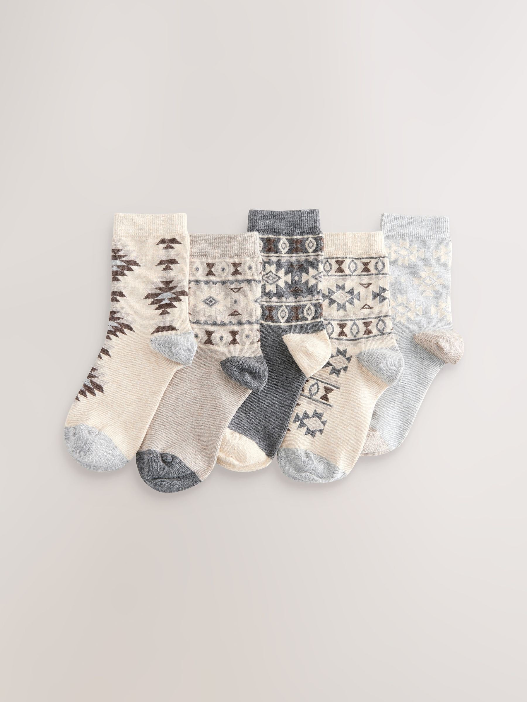 Cream Patterned Thermal Socks 5 Pack