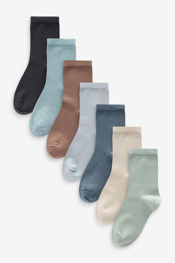 Blue/Neutral/Mineral Cotton Rich Plain Socks 7 Pack