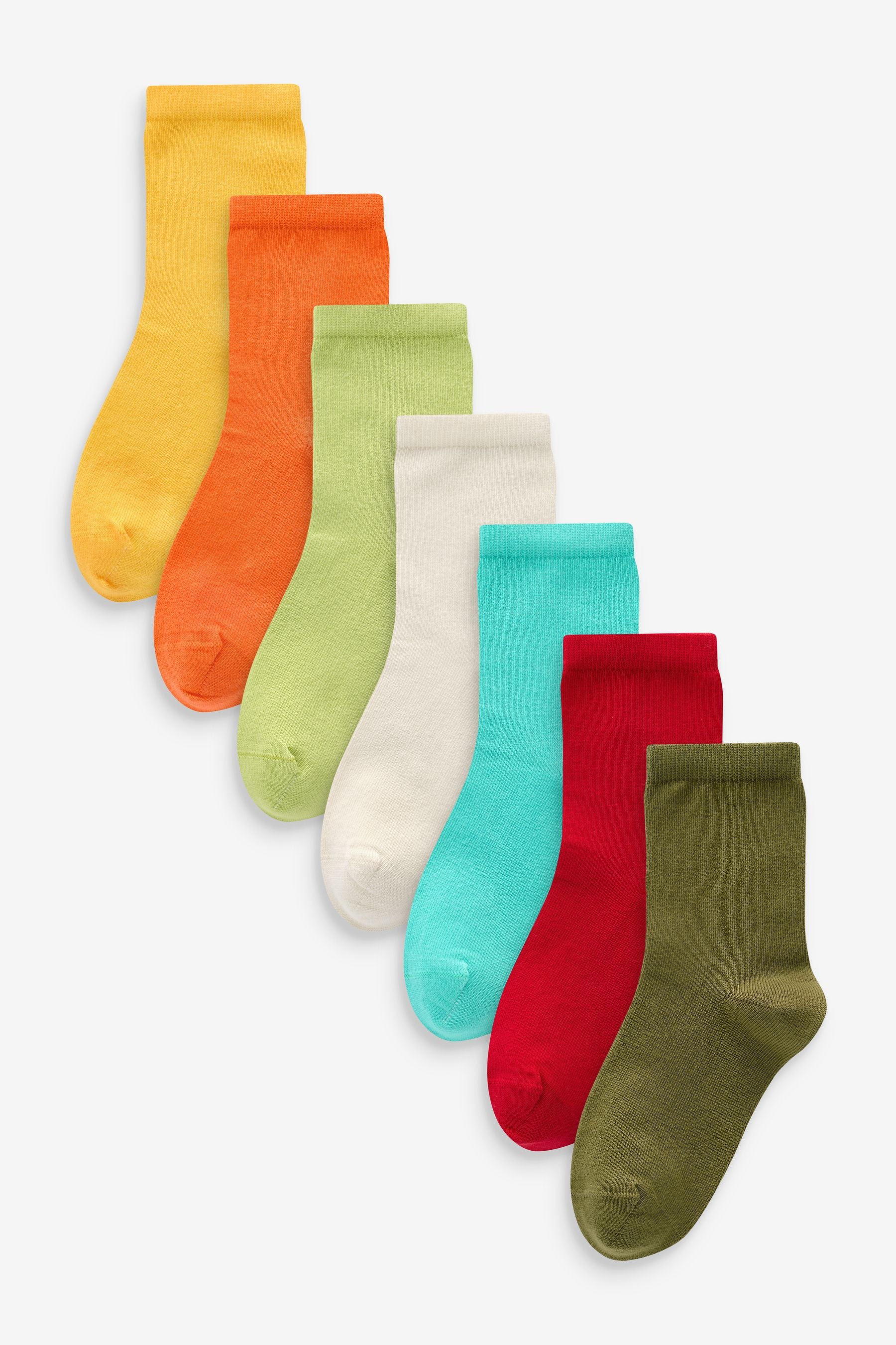 Red/Orange/Yellow/Green/Blue Cotton Rich Plain Socks 7 Pack