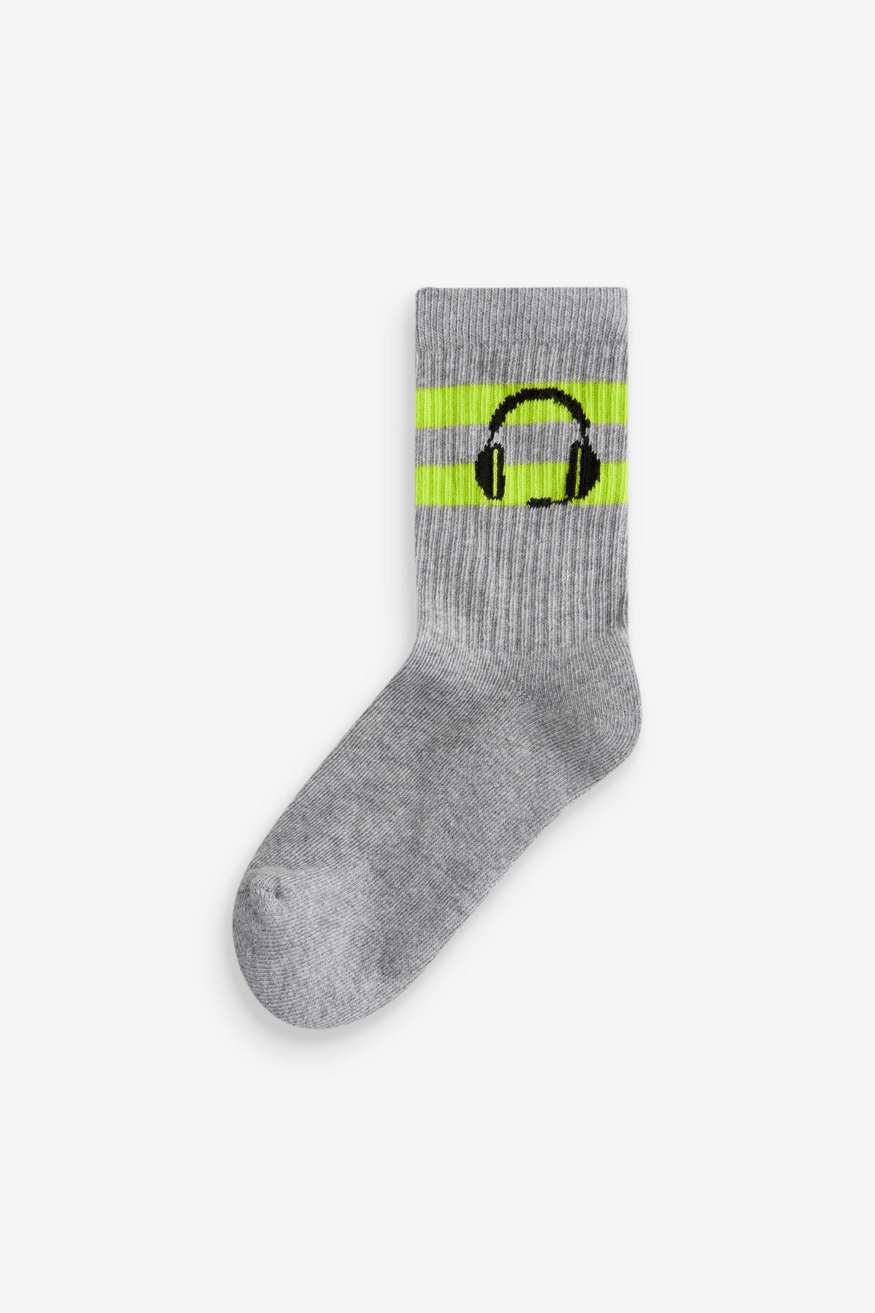 Gamer Headphone Cushioned Footbed Cotton Rich Ribbed Socks 3 Pack