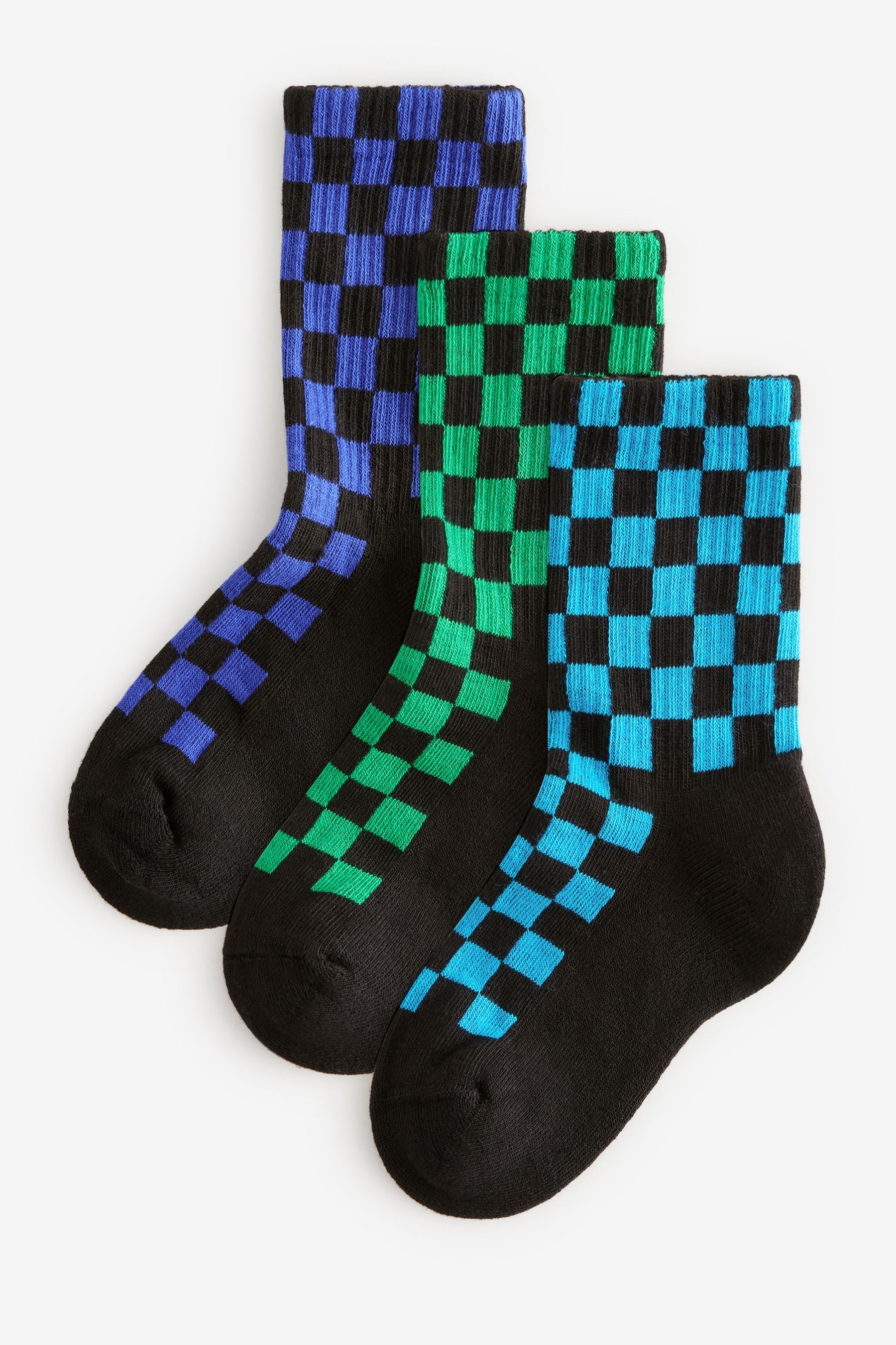 Checkerboard Cushioned Footbed Cotton Rich Ribbed Socks 3 Pack