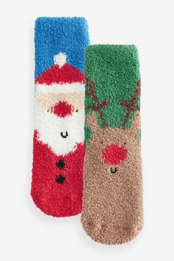 Santa Reindeer Cosy Christmas Socks 2 Pack