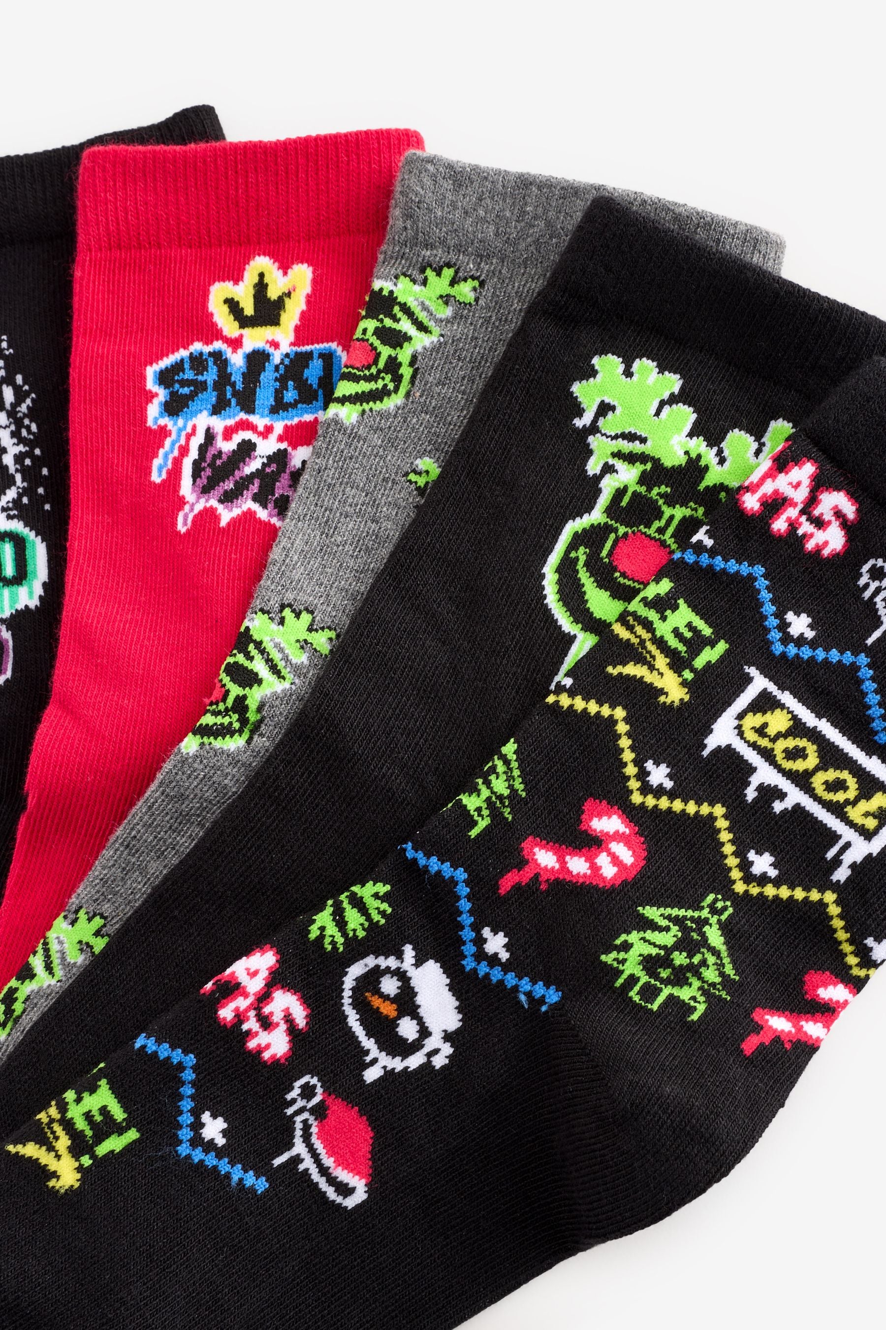 Graffiti Reindeer Cotton Rich Christmas Socks 5 Pack