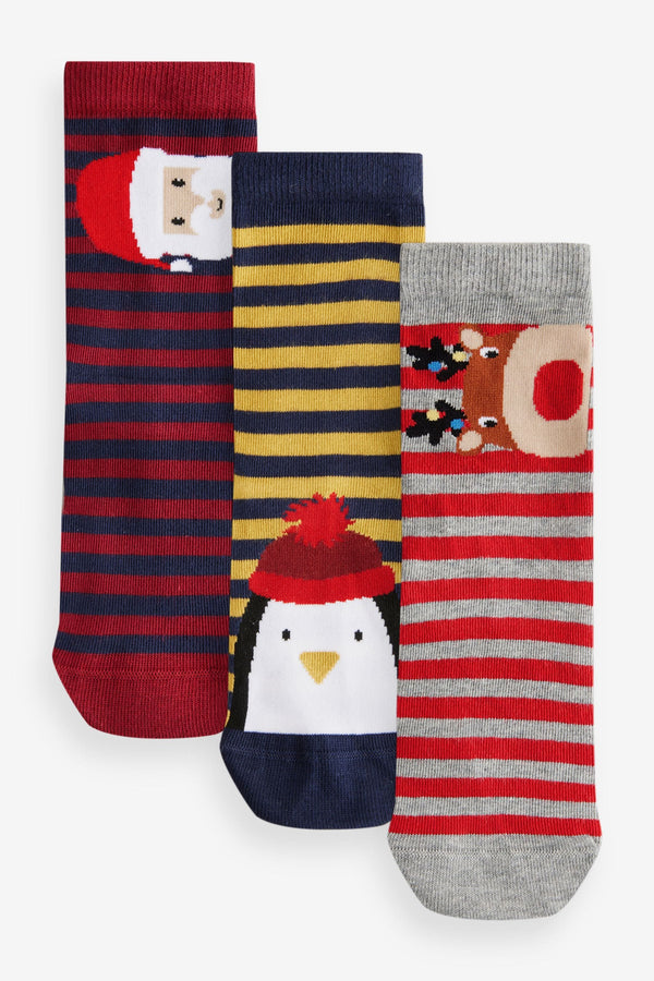 Red/Yellow/Black Cotton Rich Christmas Baby Socks 3 Pack