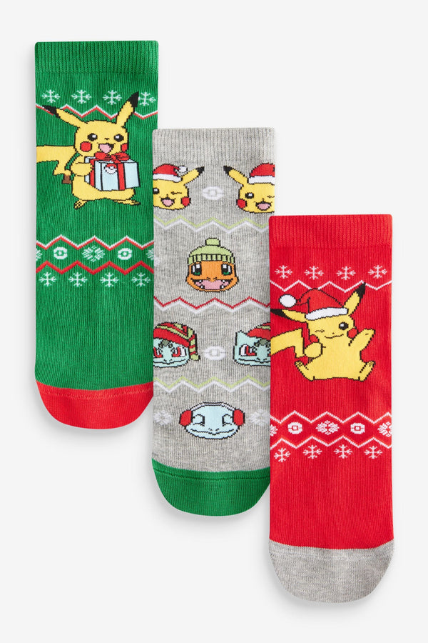 Christmas Pokemon Cotton Rich License Socks 3 Pack