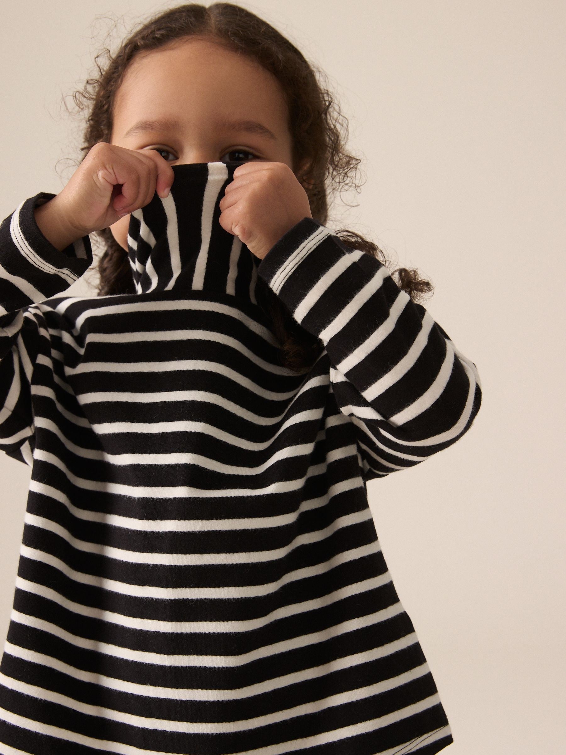 Navy Stripe Long Sleeve Relaxed Roll Neck Top (3mths-7yrs)