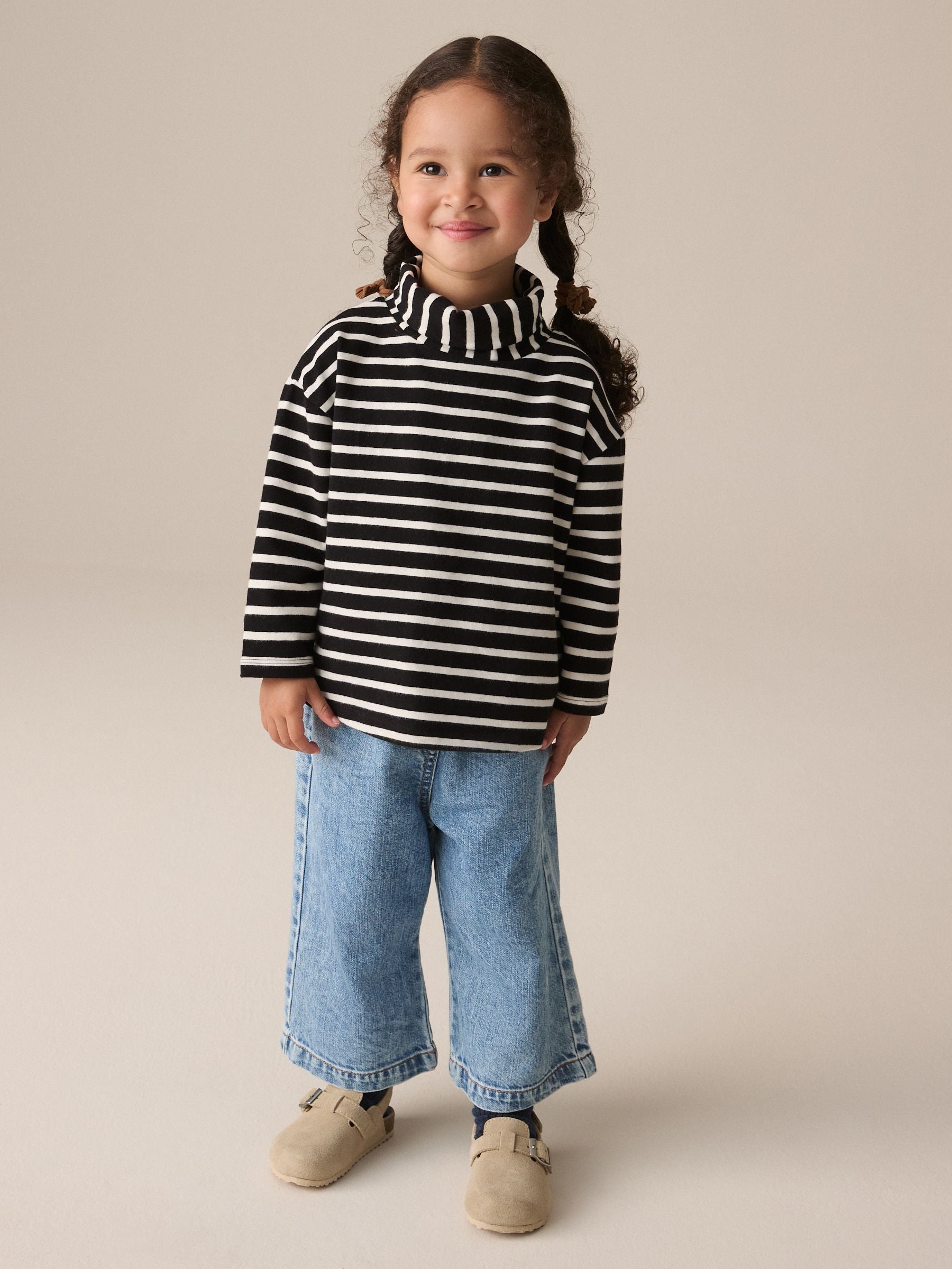 Navy Stripe Long Sleeve Relaxed Roll Neck Top (3mths-7yrs)