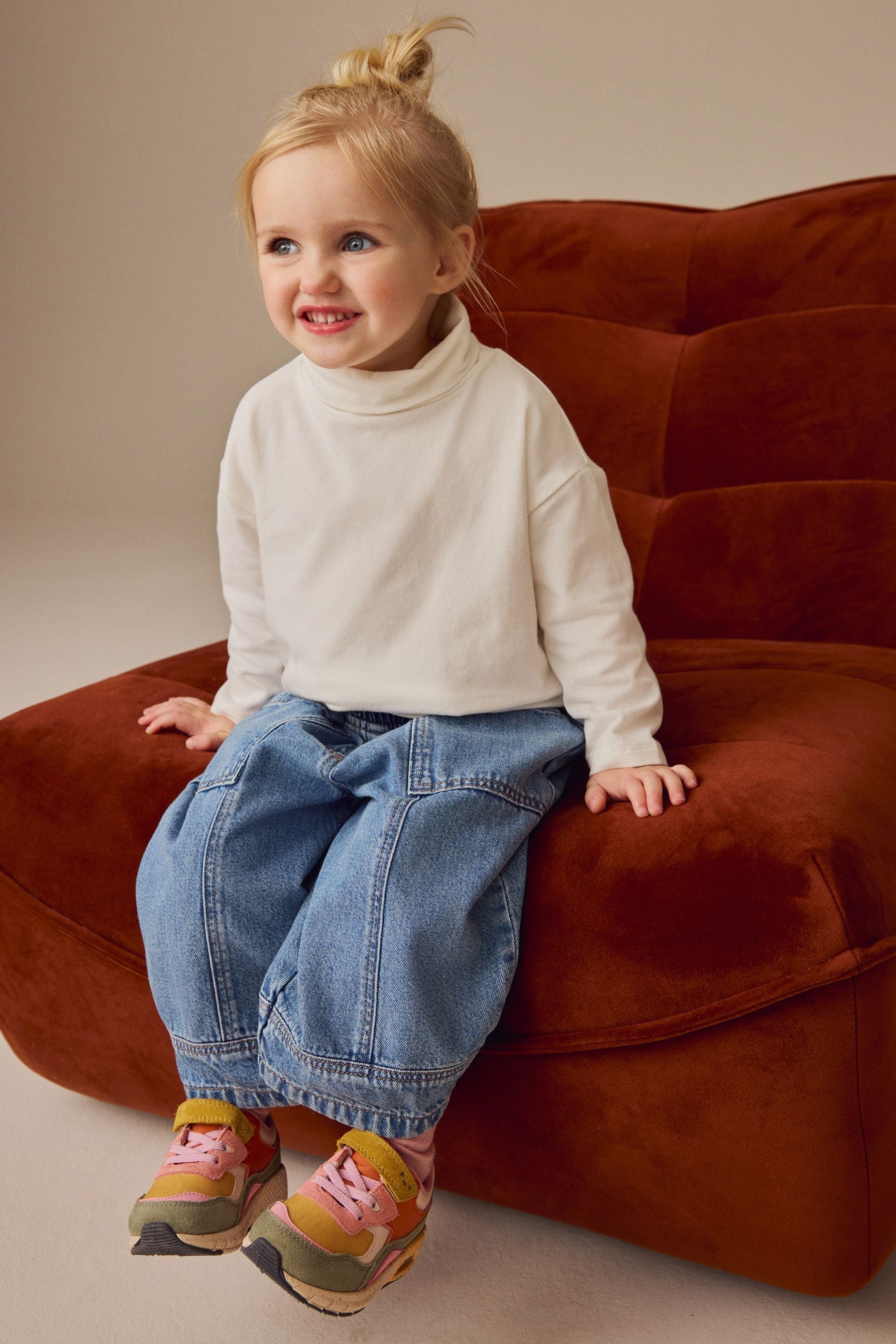 Cream Long Sleeve Relaxed Roll Neck Top (3mths-7yrs)