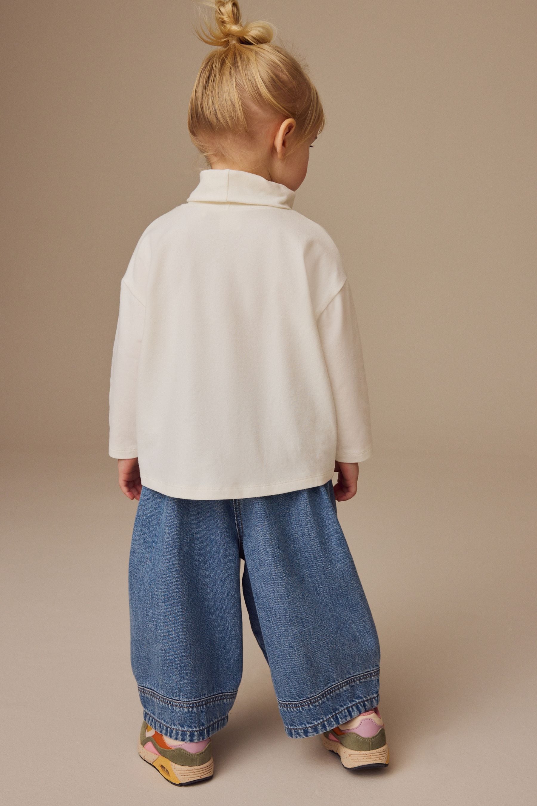 Cream Long Sleeve Relaxed Roll Neck Top (3mths-7yrs)