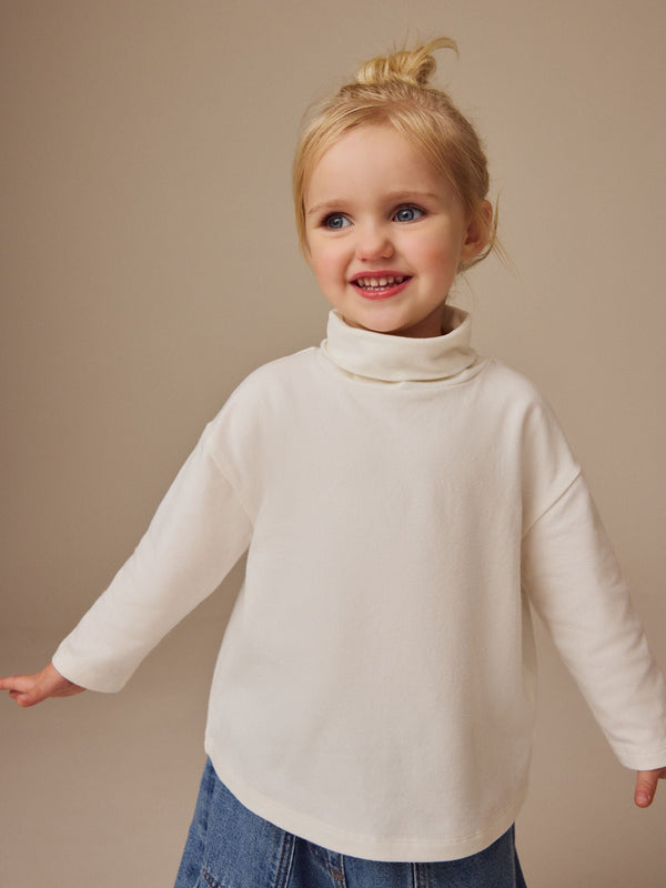 Cream Long Sleeve Relaxed Roll Neck Top (3mths-7yrs)