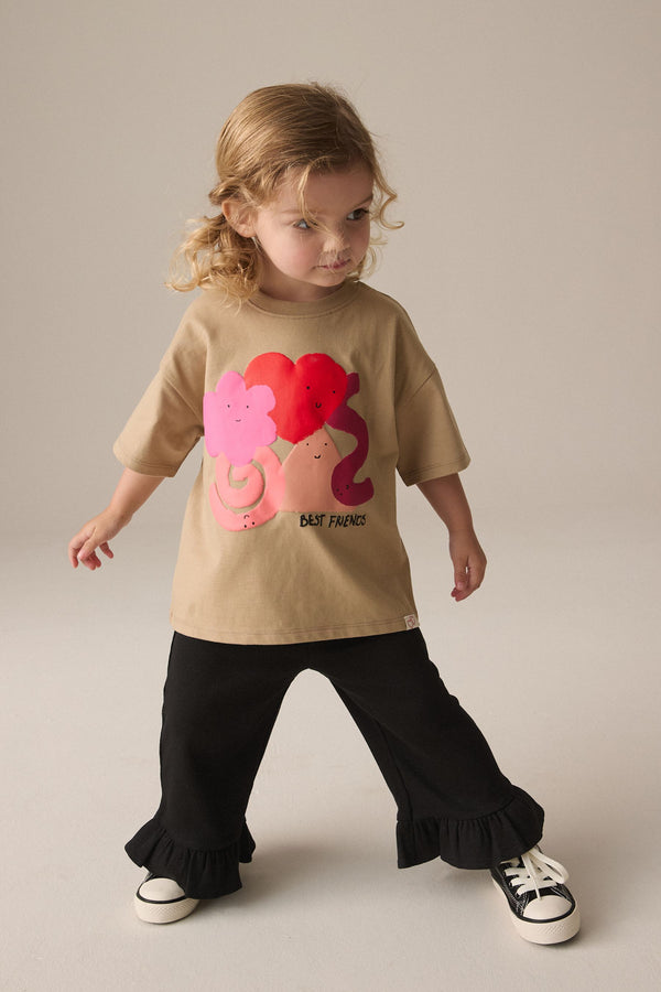 Black Textured Frill Hem Wide Trousers (3mths-7yrs)