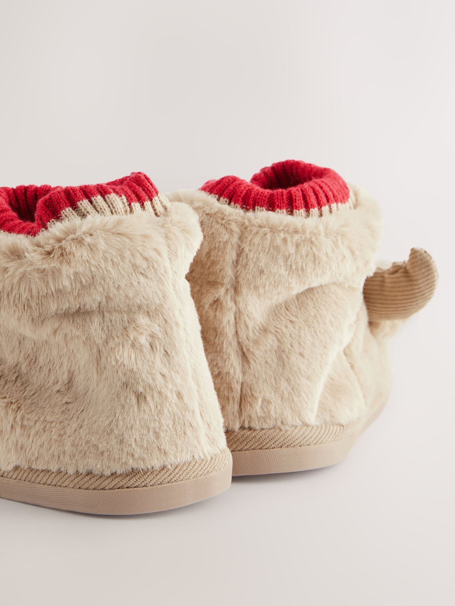 Brown Faux Fur Reindeer Boot Slippers