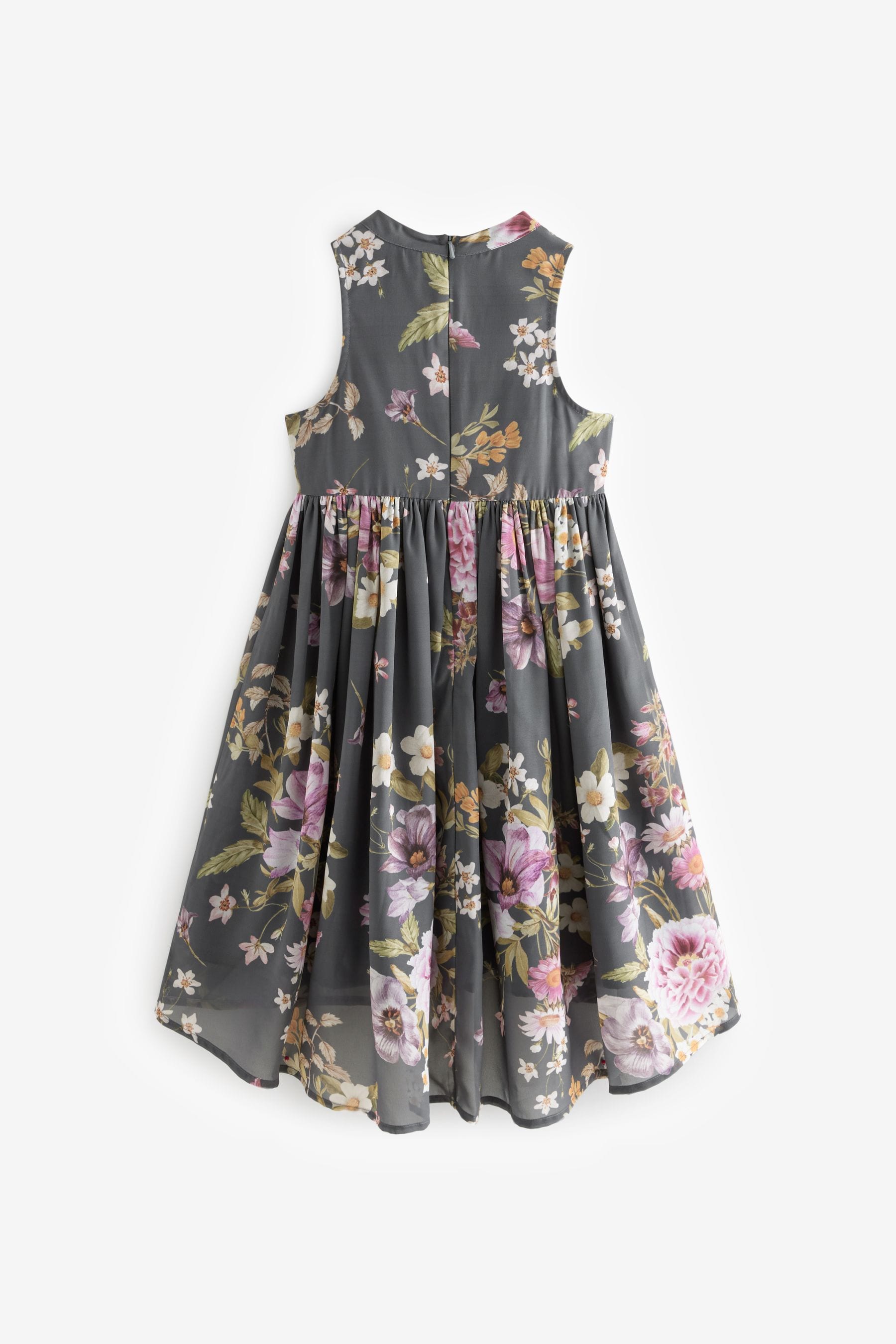 Grey Embellished Floral Print Dress (3-16yrs)