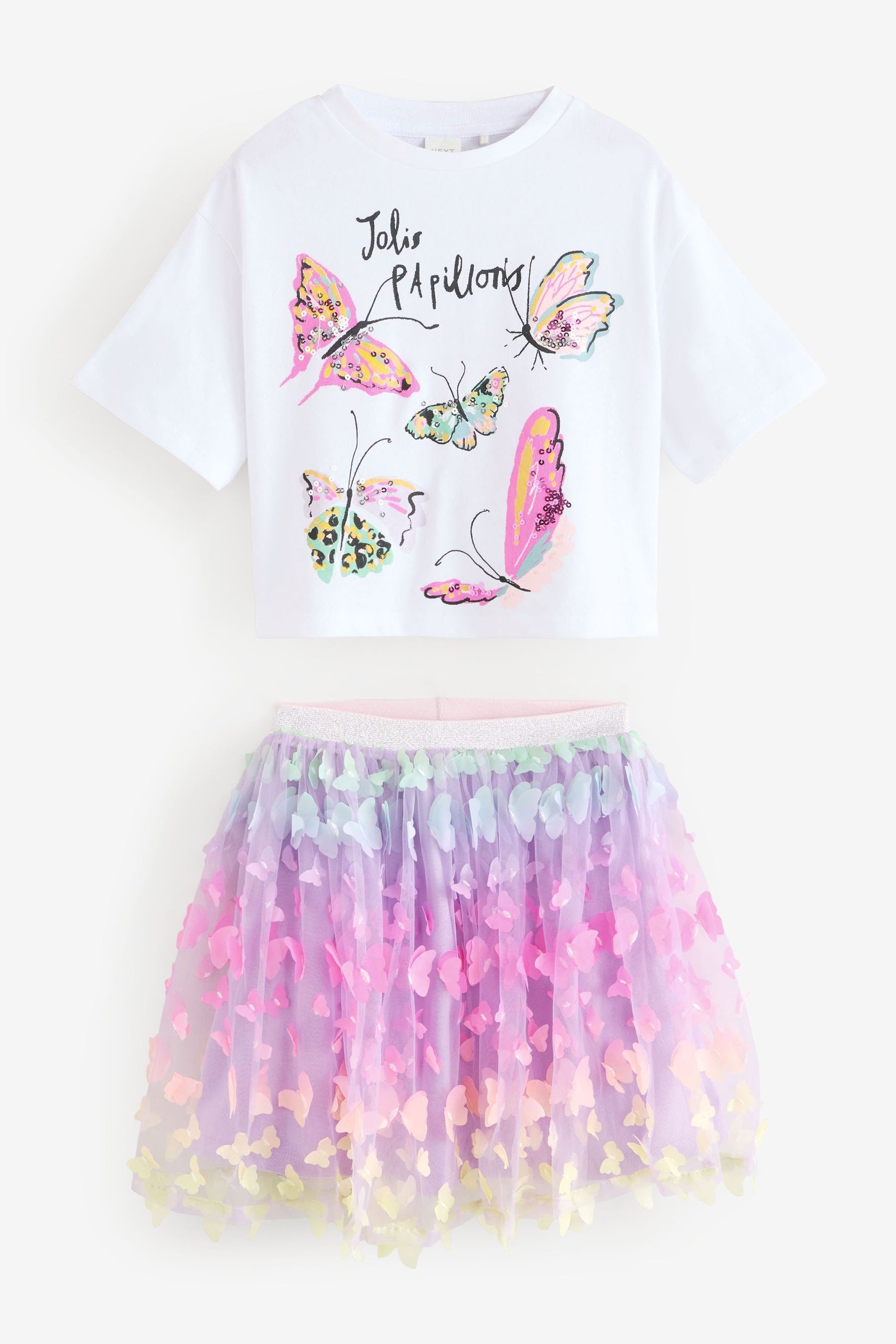 Multi Butterfly T-Shirt and Skirt Set (3-16yrs)