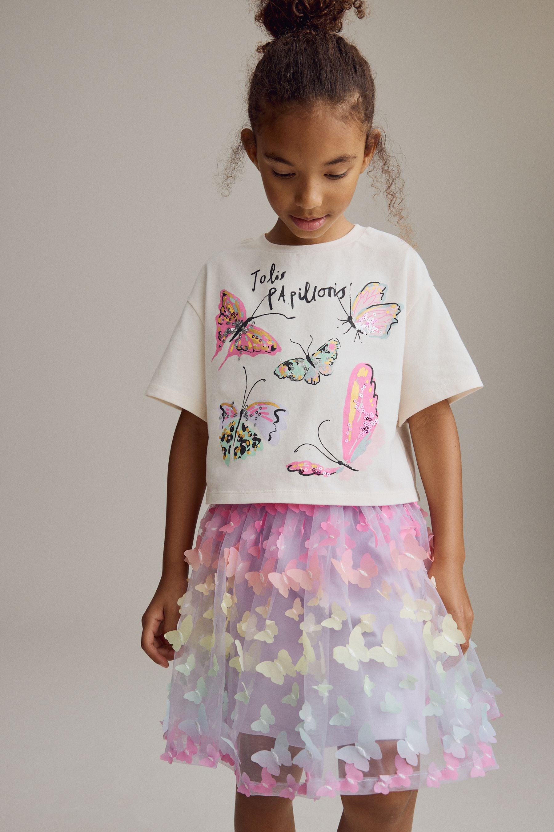 Multi Butterfly T-Shirt and Skirt Set (3-16yrs)