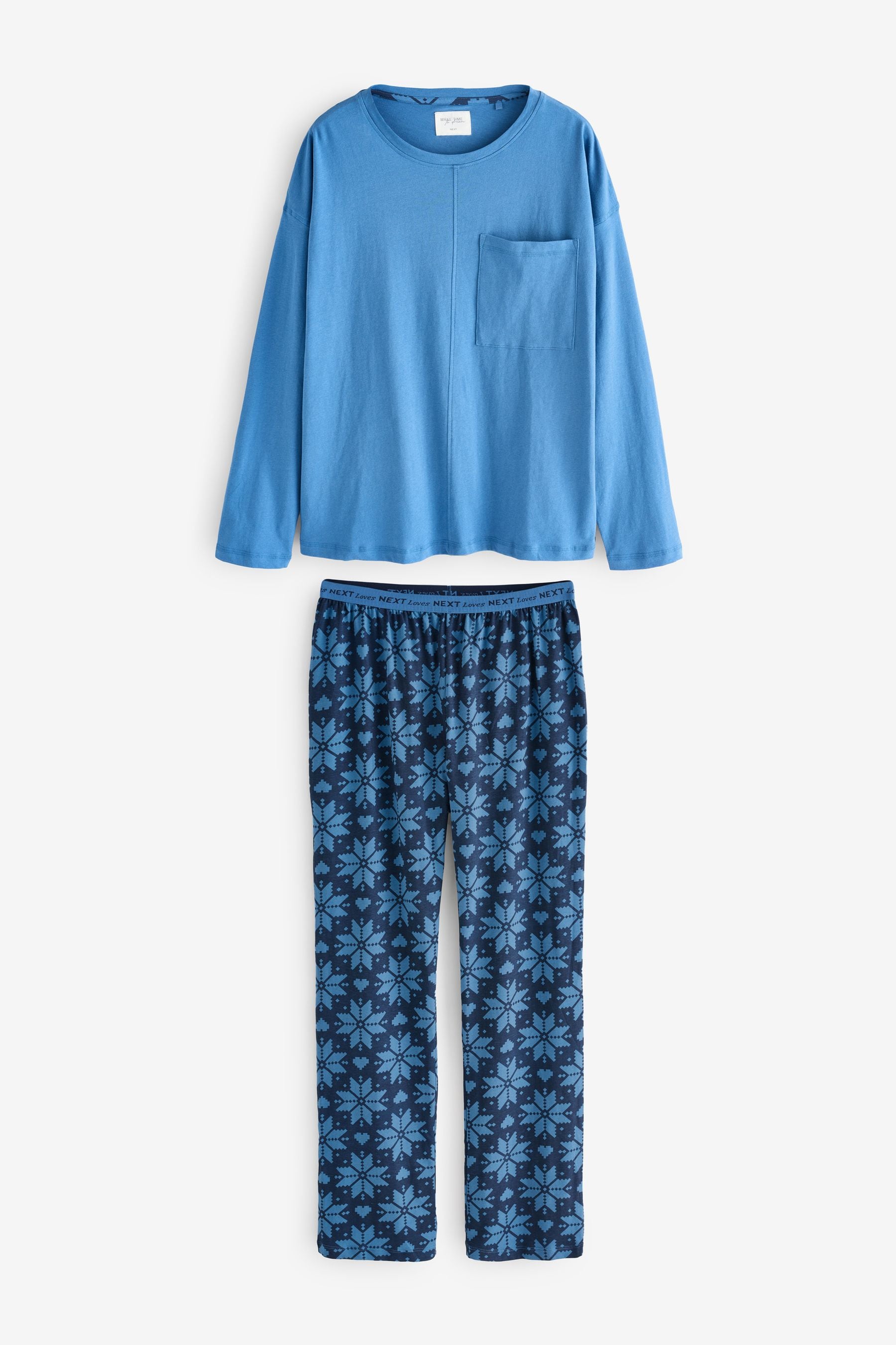 Blue Snowflake 100% Cotton Long Sleeve Pyjamas