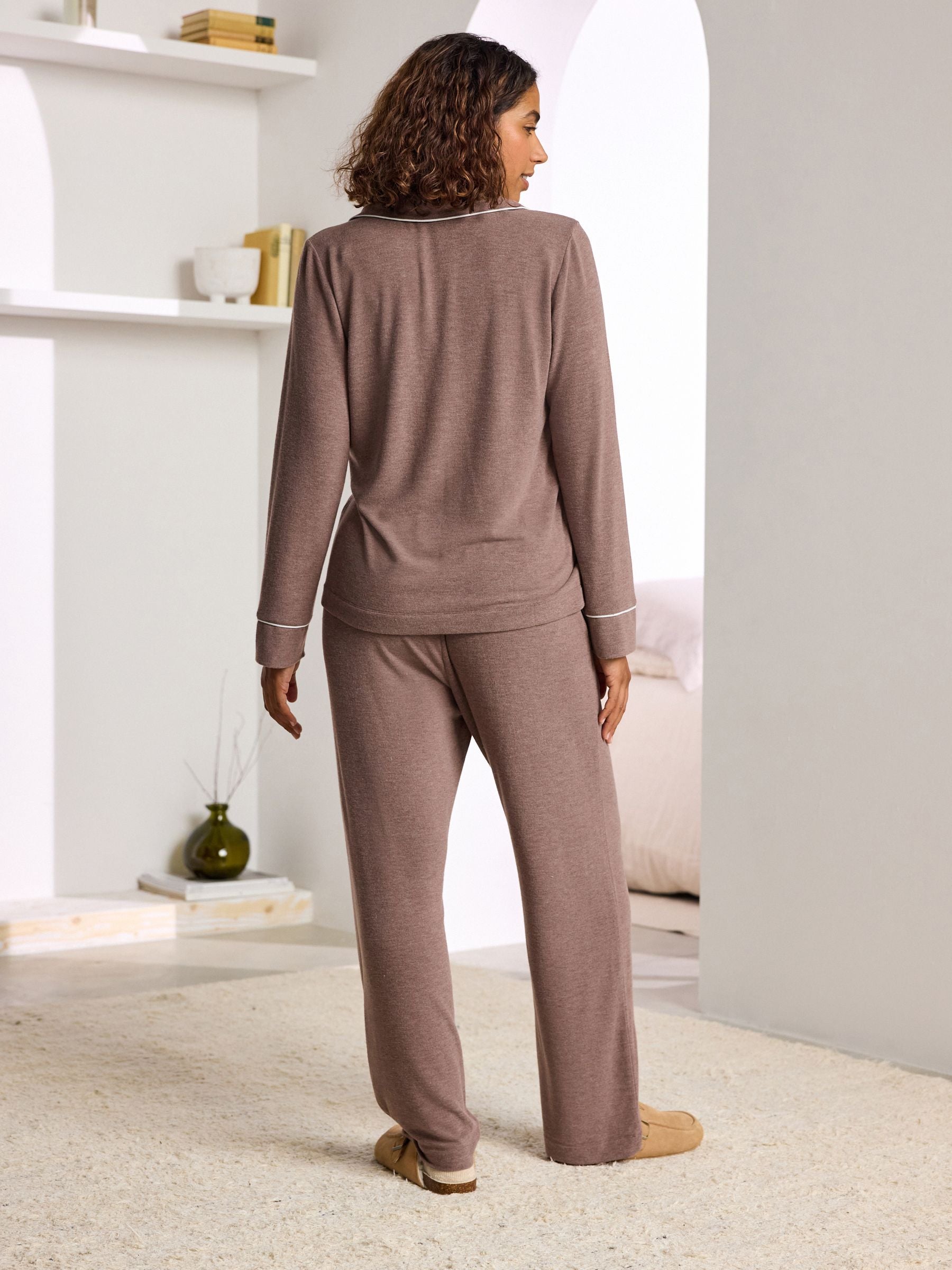 Mink Brown Cosy Button Through Pyjamas