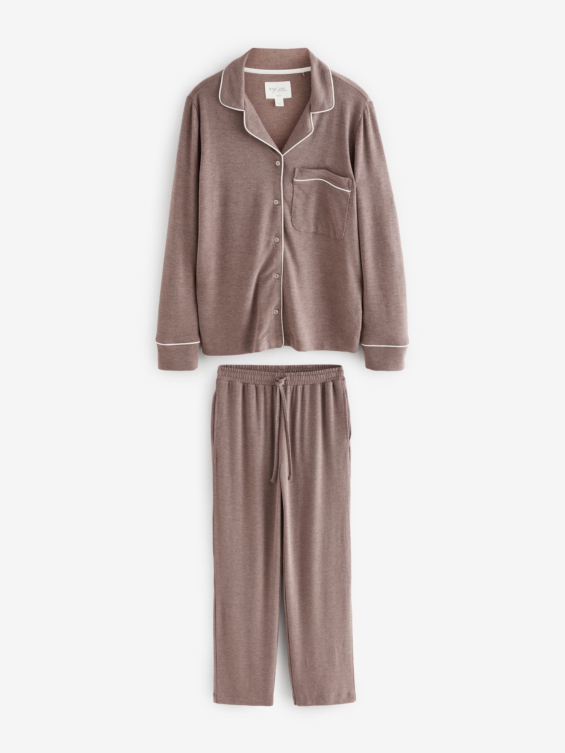 Mink Brown Cosy Button Through Pyjamas